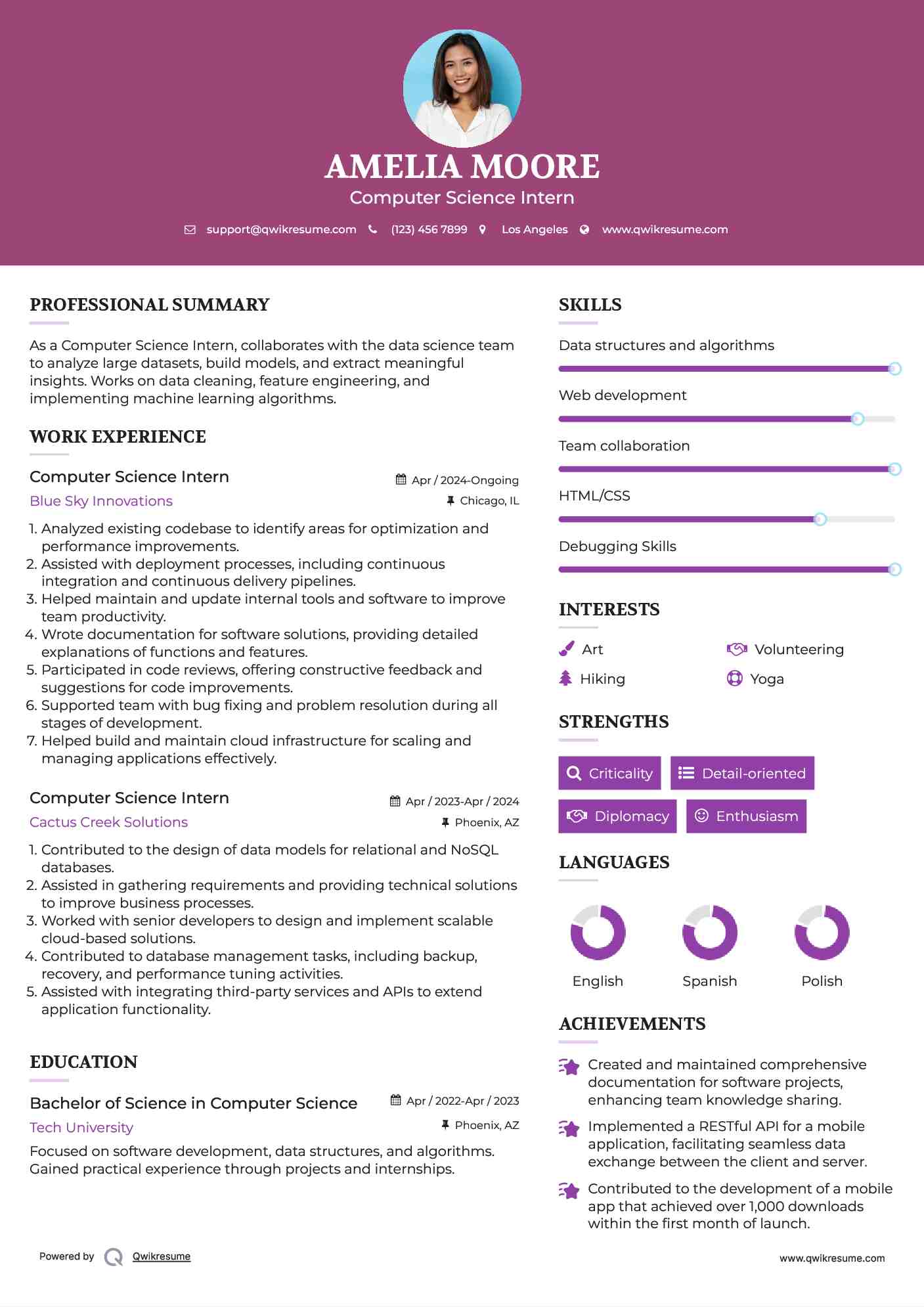 Computer Science Intern Resume Template