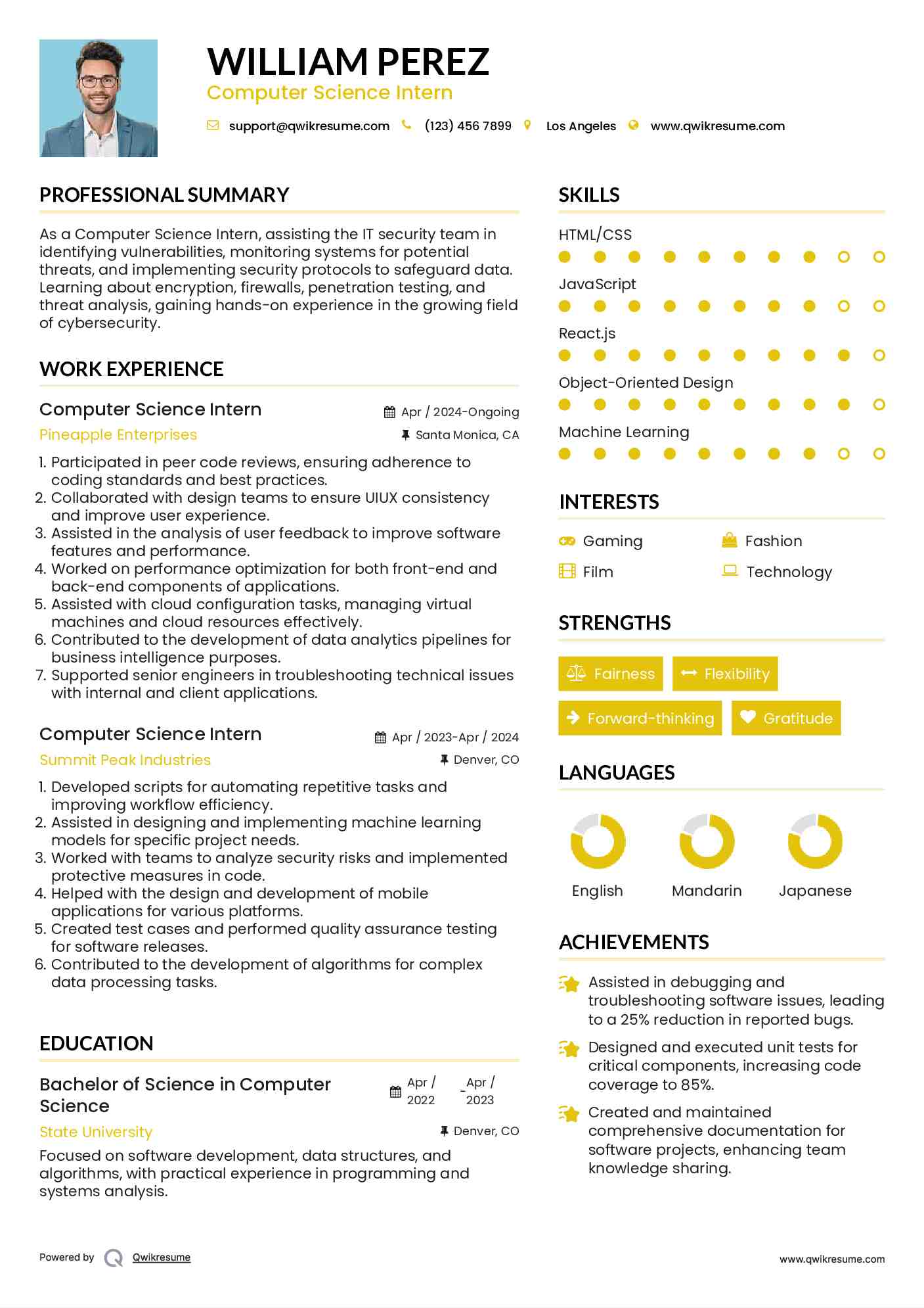 Computer Science Intern Resume Model