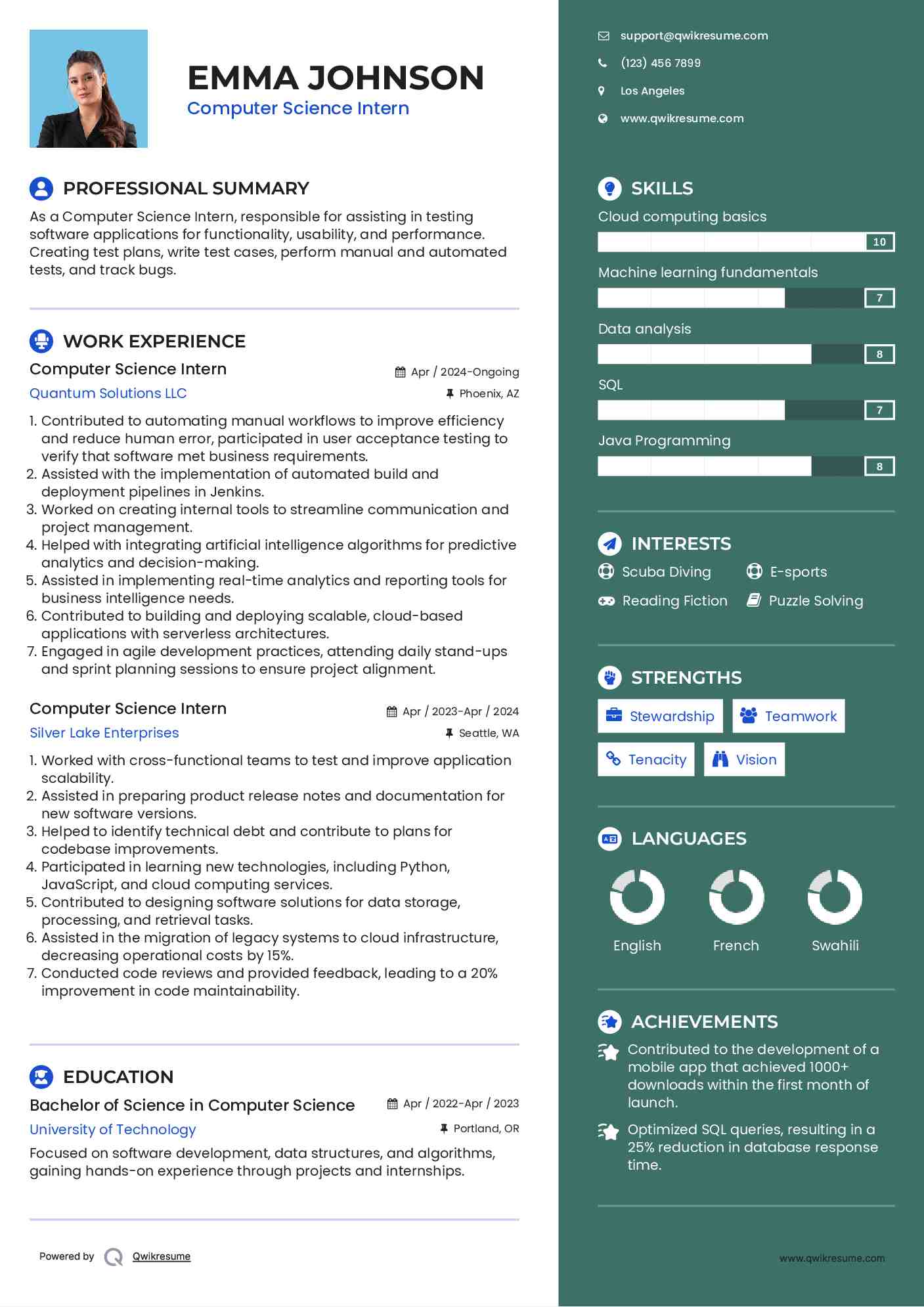 10 Computer Science Intern Resume - Computer Science Intern 1733311860 Pdf
