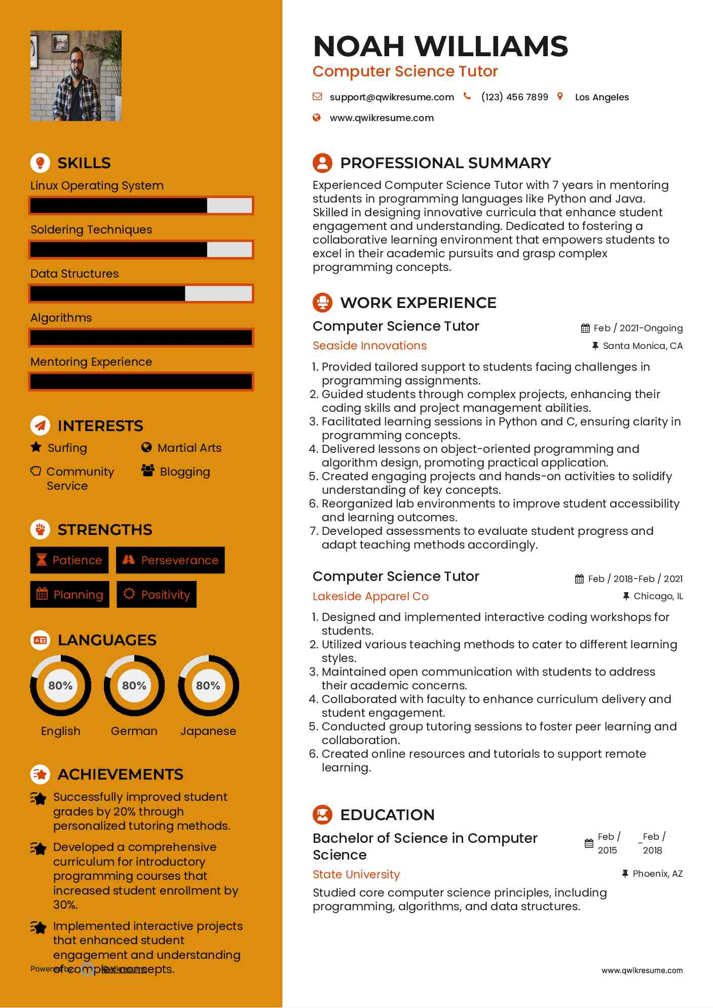 Computer Science Tutor Resume Model