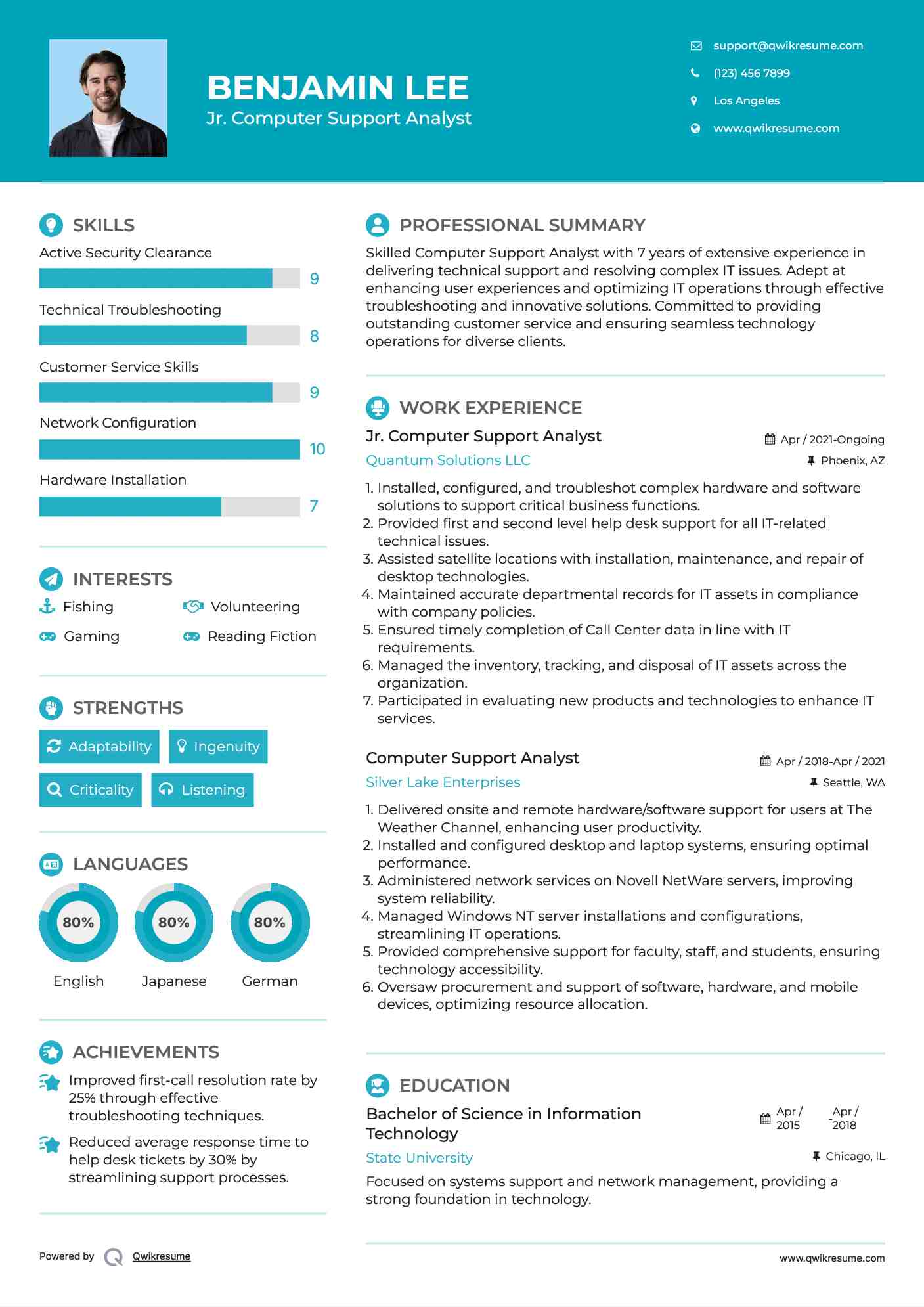 Jr. Computer Support Analyst Resume Model
