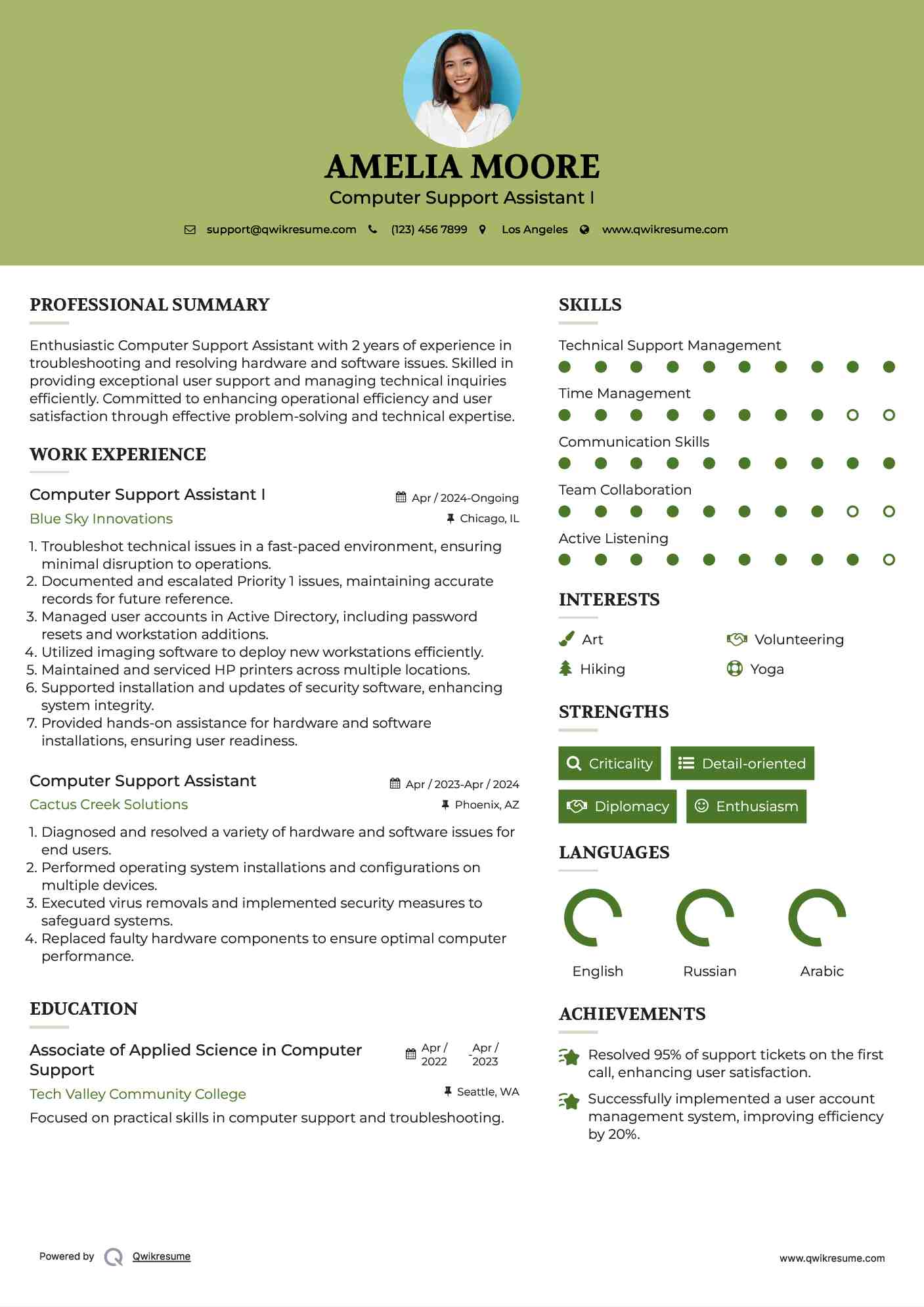 Computer Support Assistant I Resume Example