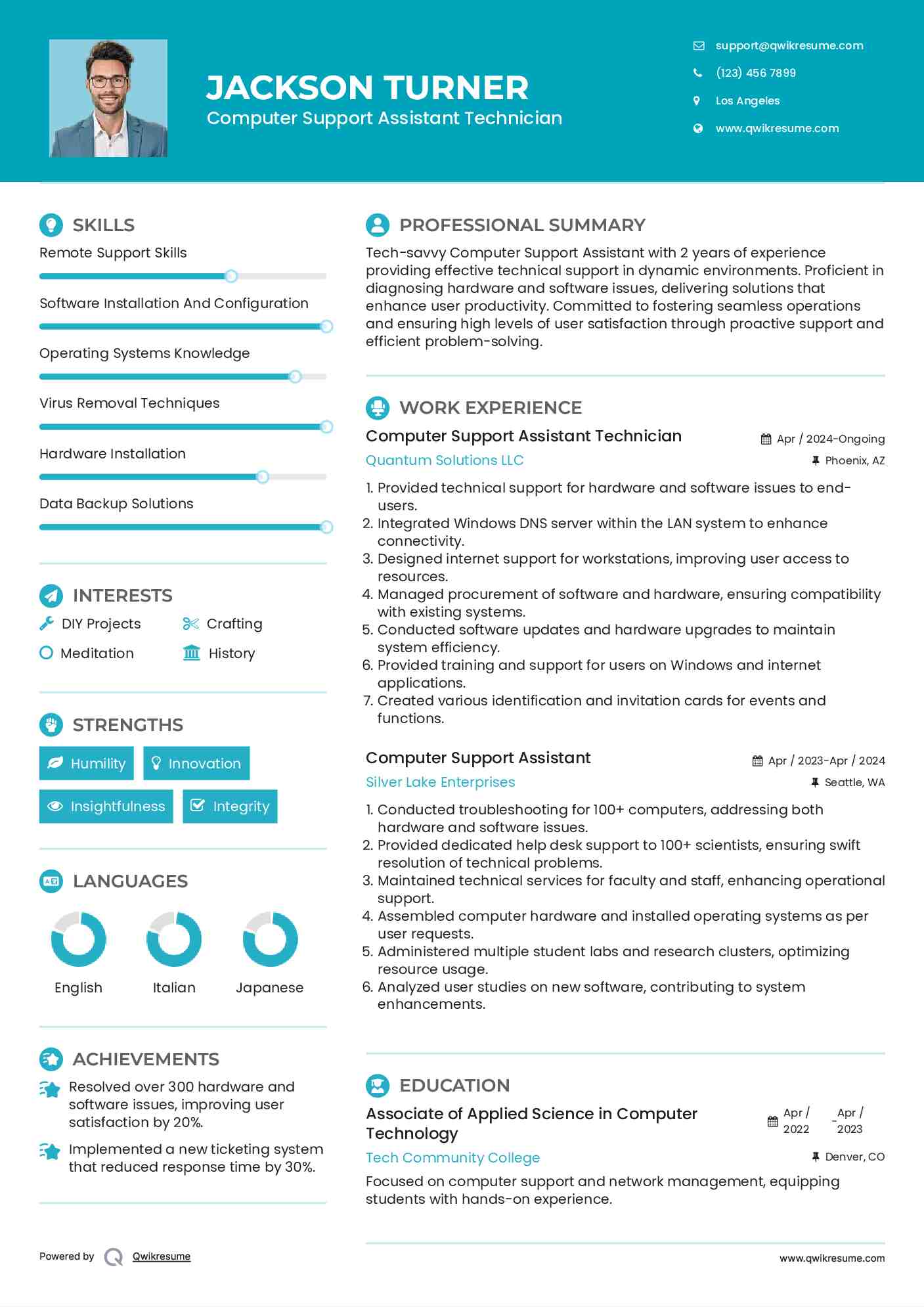 Computer Support Assistant Technician Resume Format