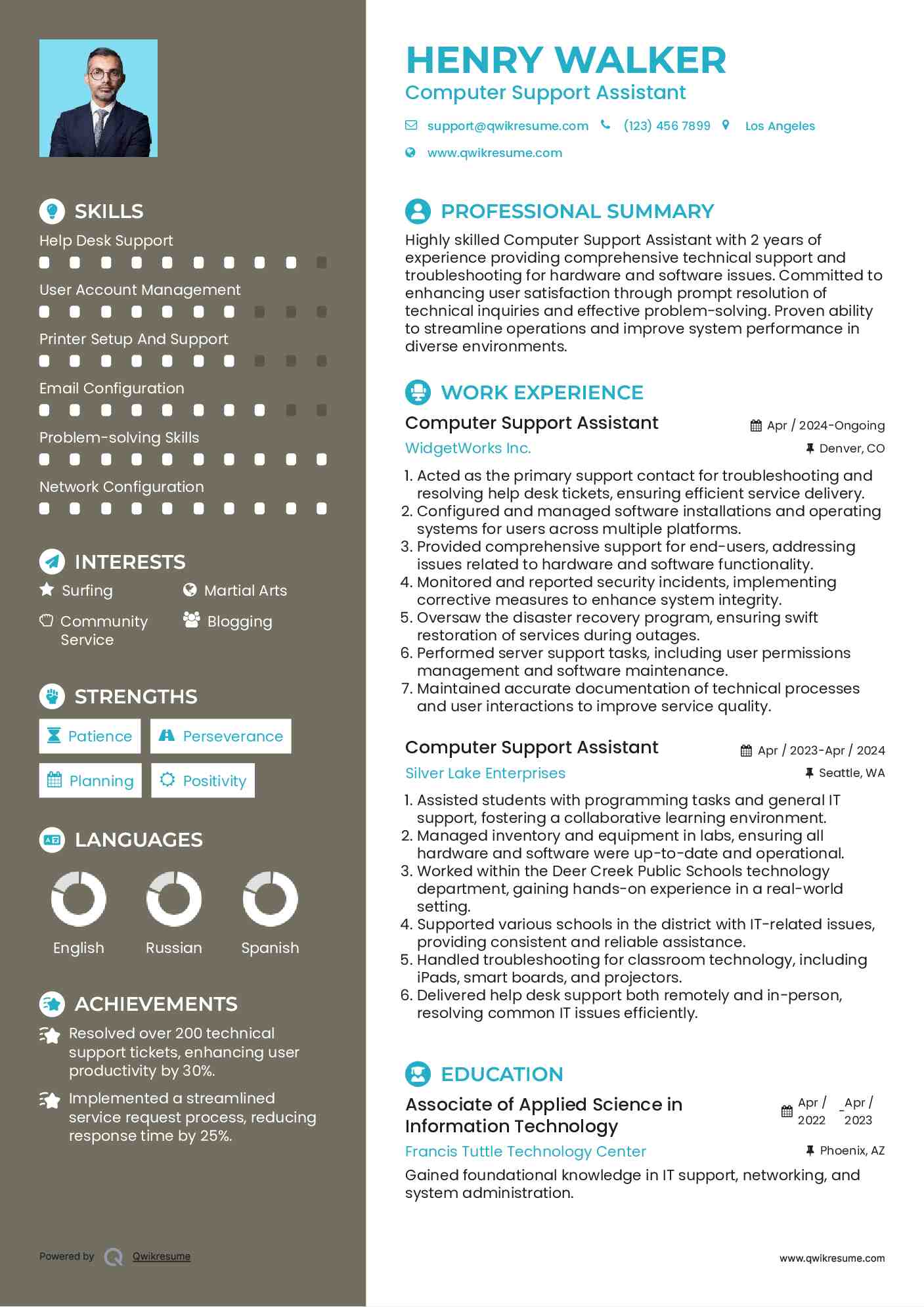 Computer Support Assistant Resume Model