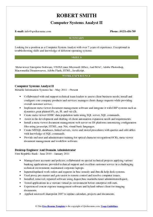 computer systems analyst resume samples qwikresume