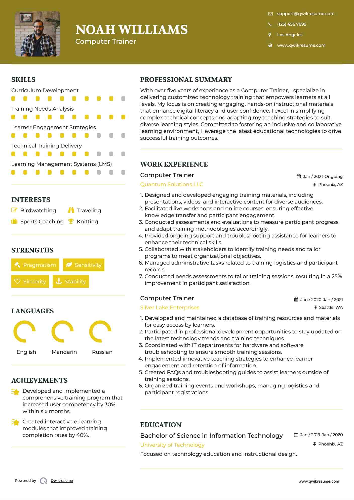 Computer Trainer Resume Example