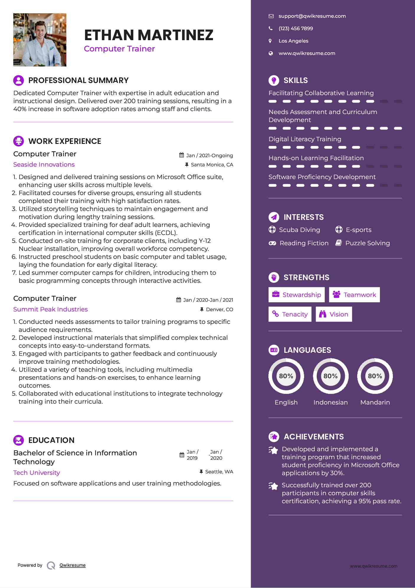 Computer Trainer Resume Format