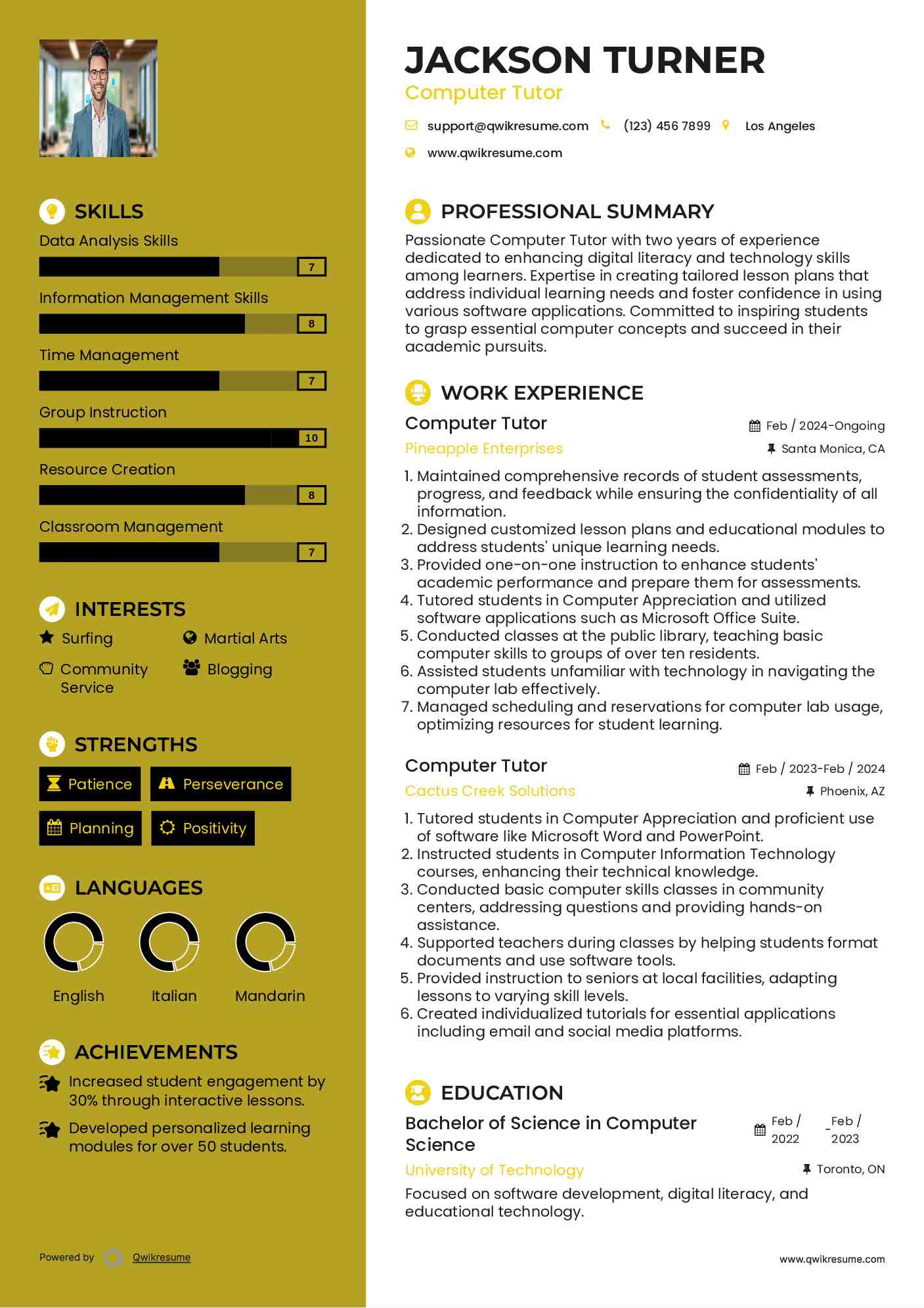 Computer Tutor Resume Model