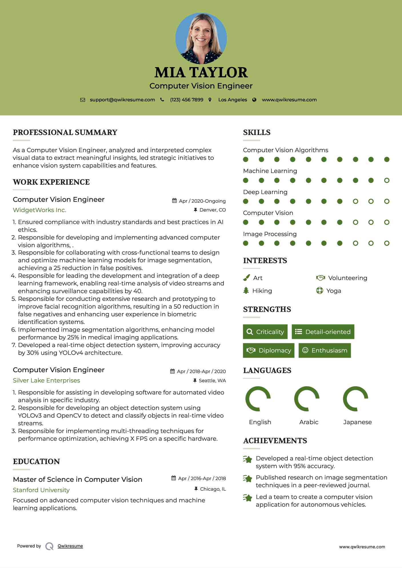 Computer Vision Engineer Resume Template