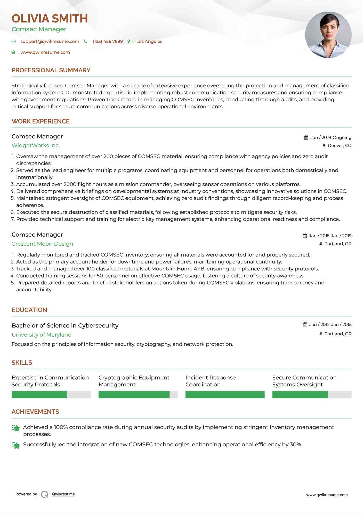 Comsec Manager Resume Format