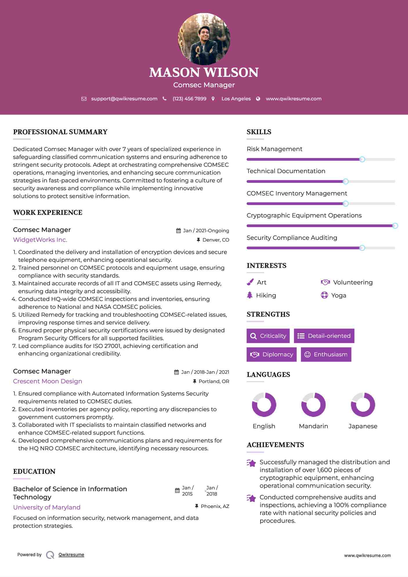 Comsec Manager Resume Example