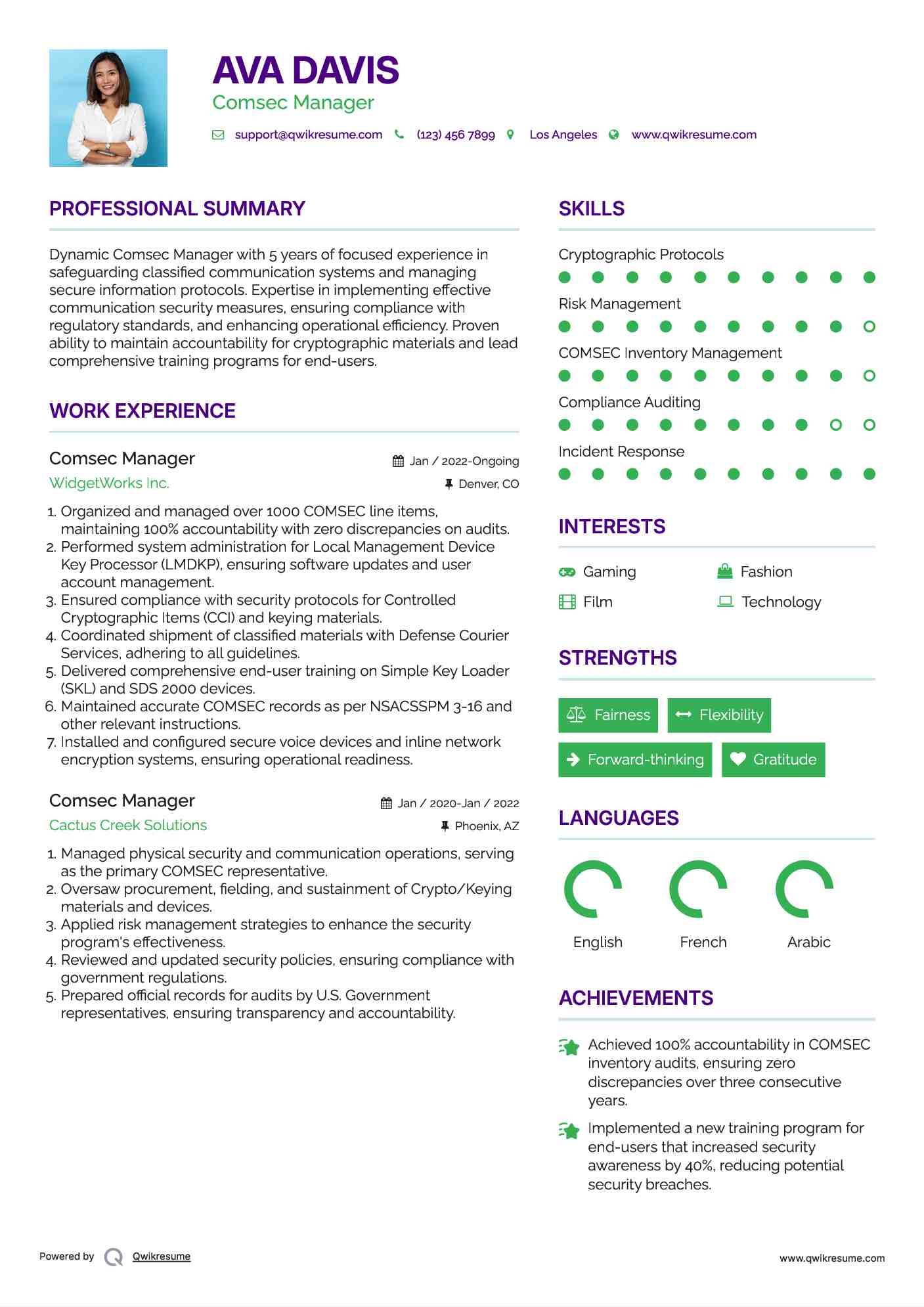 Comsec Manager Resume Format