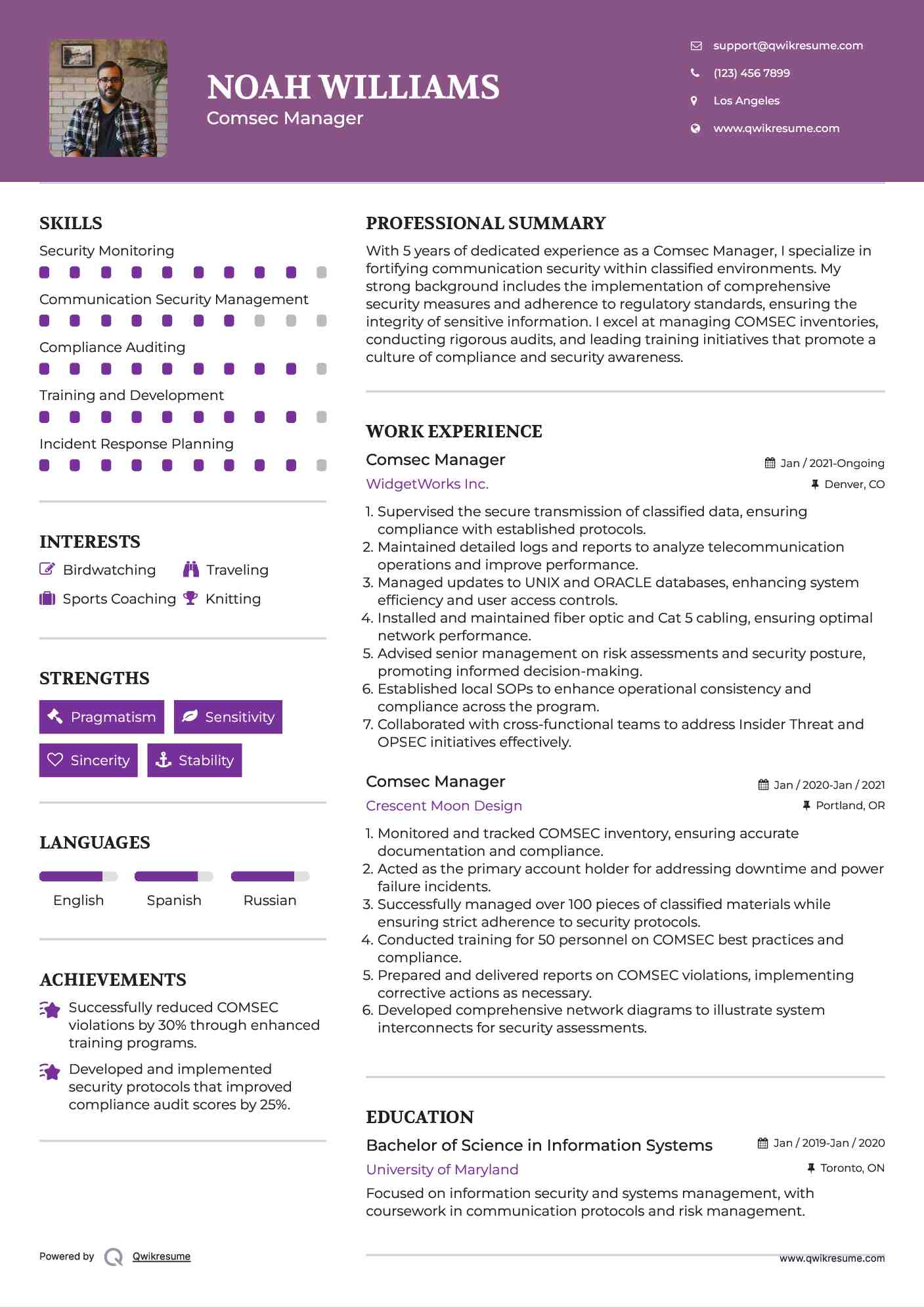 Comsec Manager Resume Format