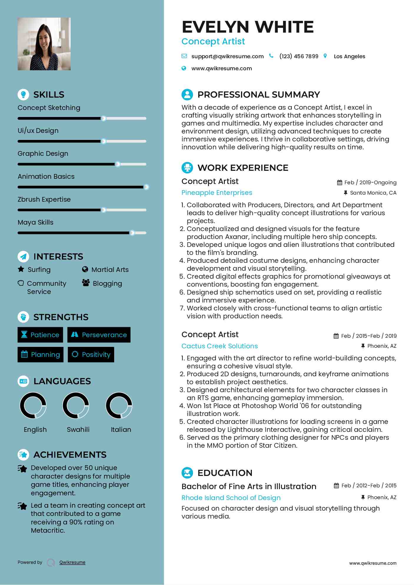 Concept Artist Resume Samples QwikResume