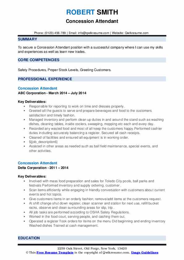 Concession Attendant Resume Samples QwikResume