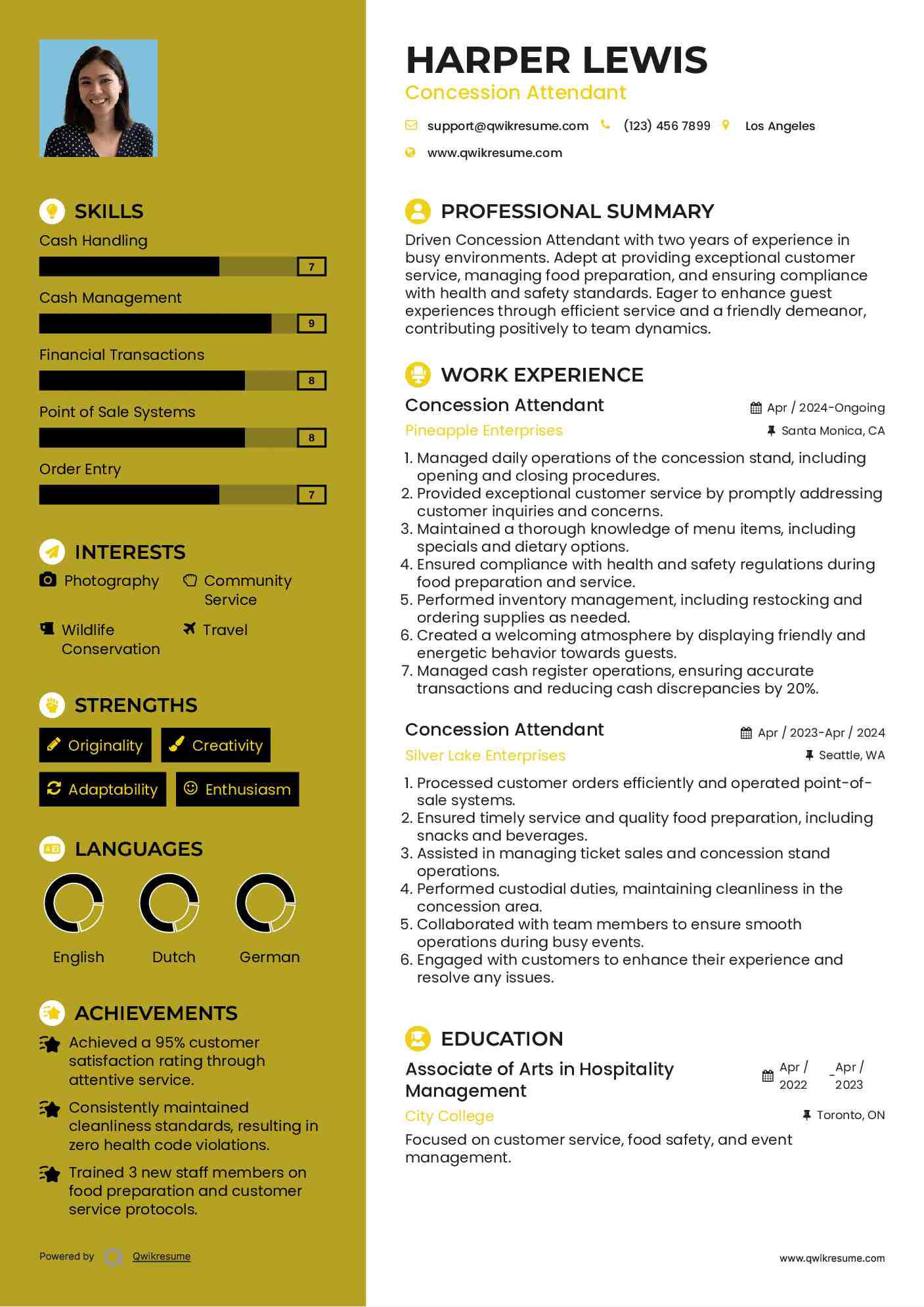 Concession Attendant Resume Model