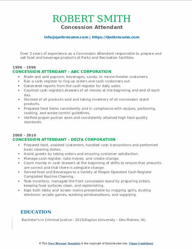 Concession Attendant Resume Samples QwikResume