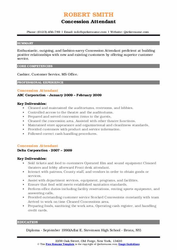 Concession Attendant Resume Samples QwikResume