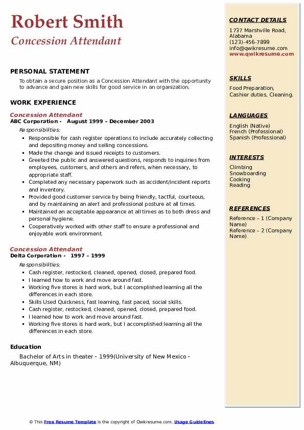 Concession Attendant Resume Samples QwikResume