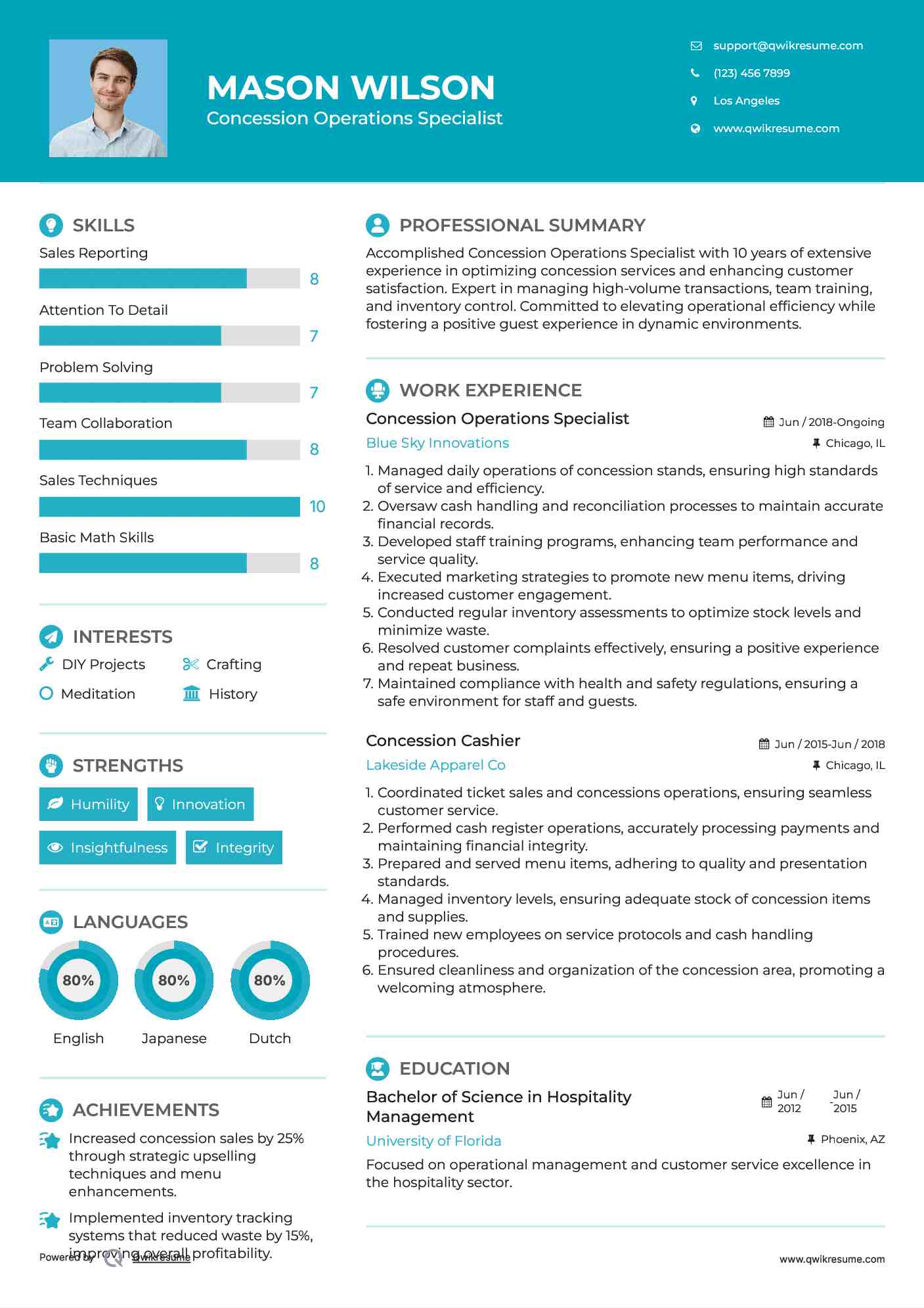 Concession Operations Specialist Resume Template