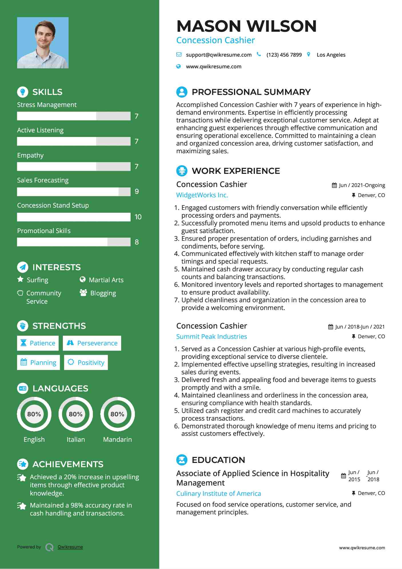 Concession Cashier Resume Template