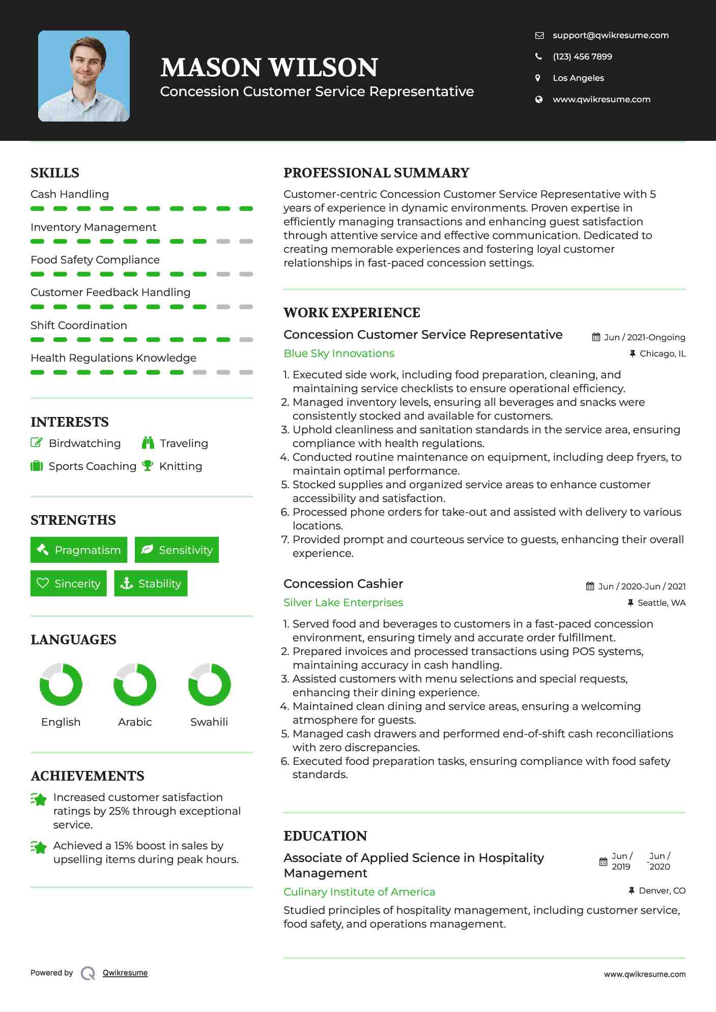 Concession Customer Service Representative Resume Format