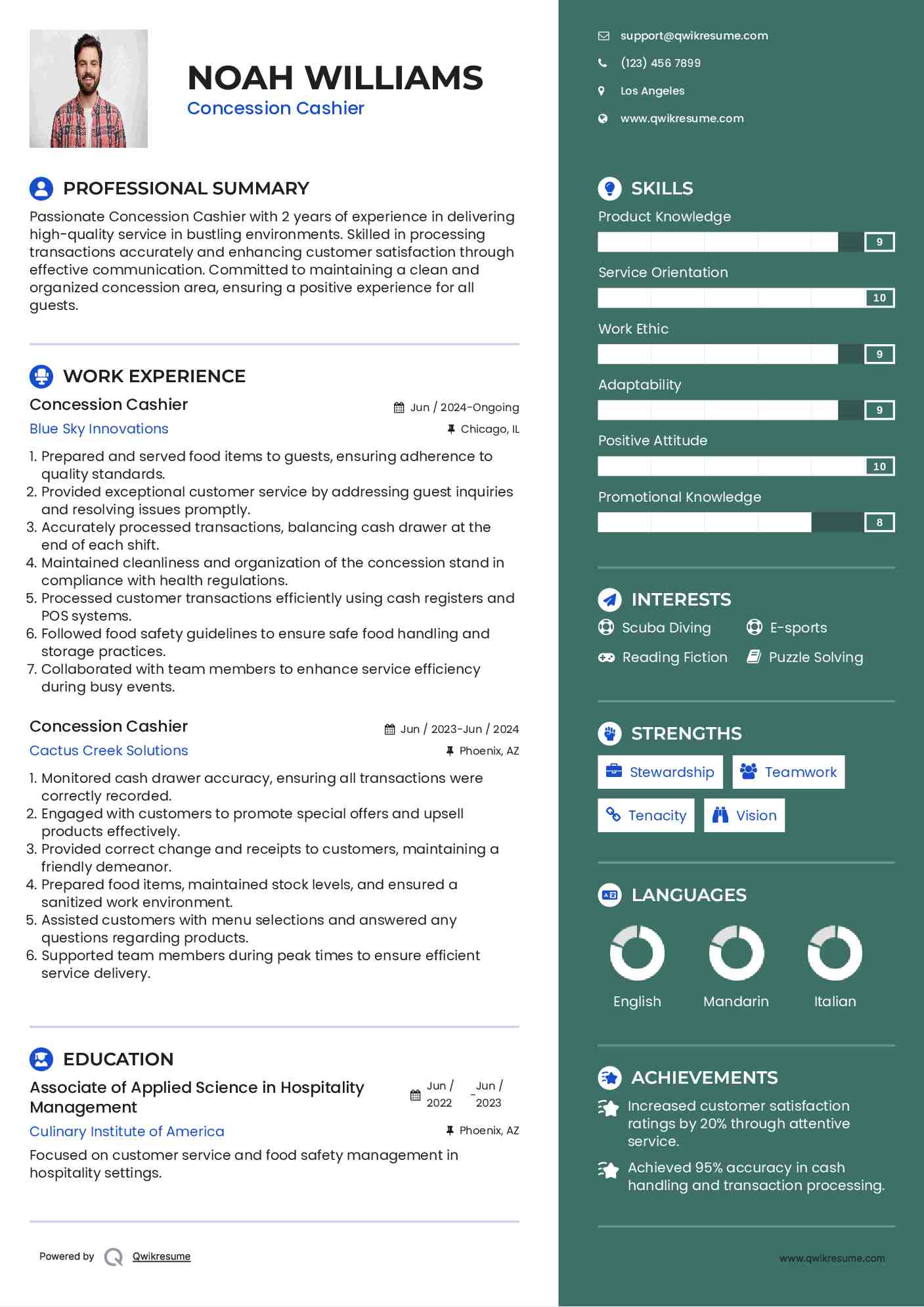 Concession Cashier Resume Samples QwikResume