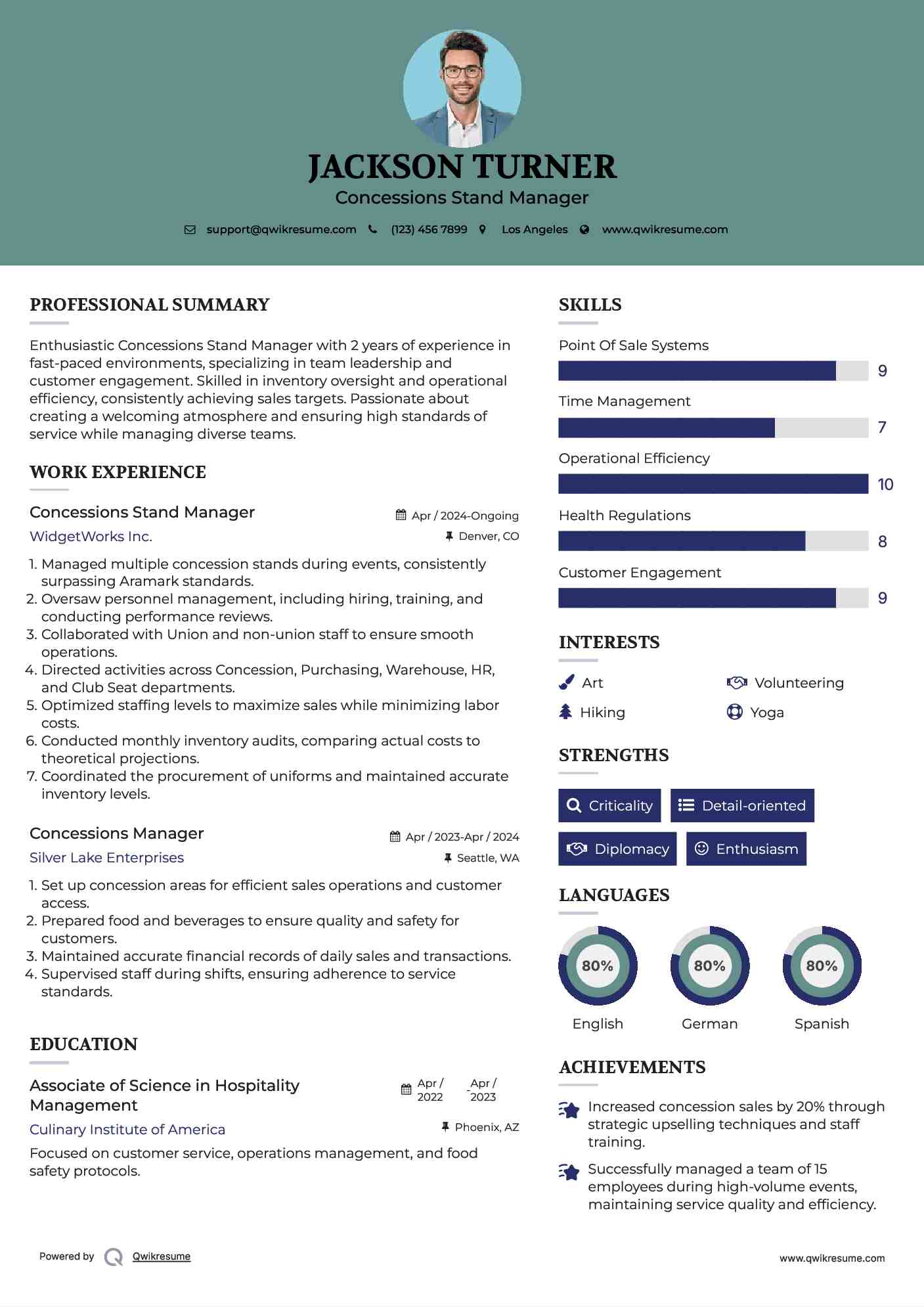 Concessions Manager Resume Samples QwikResume