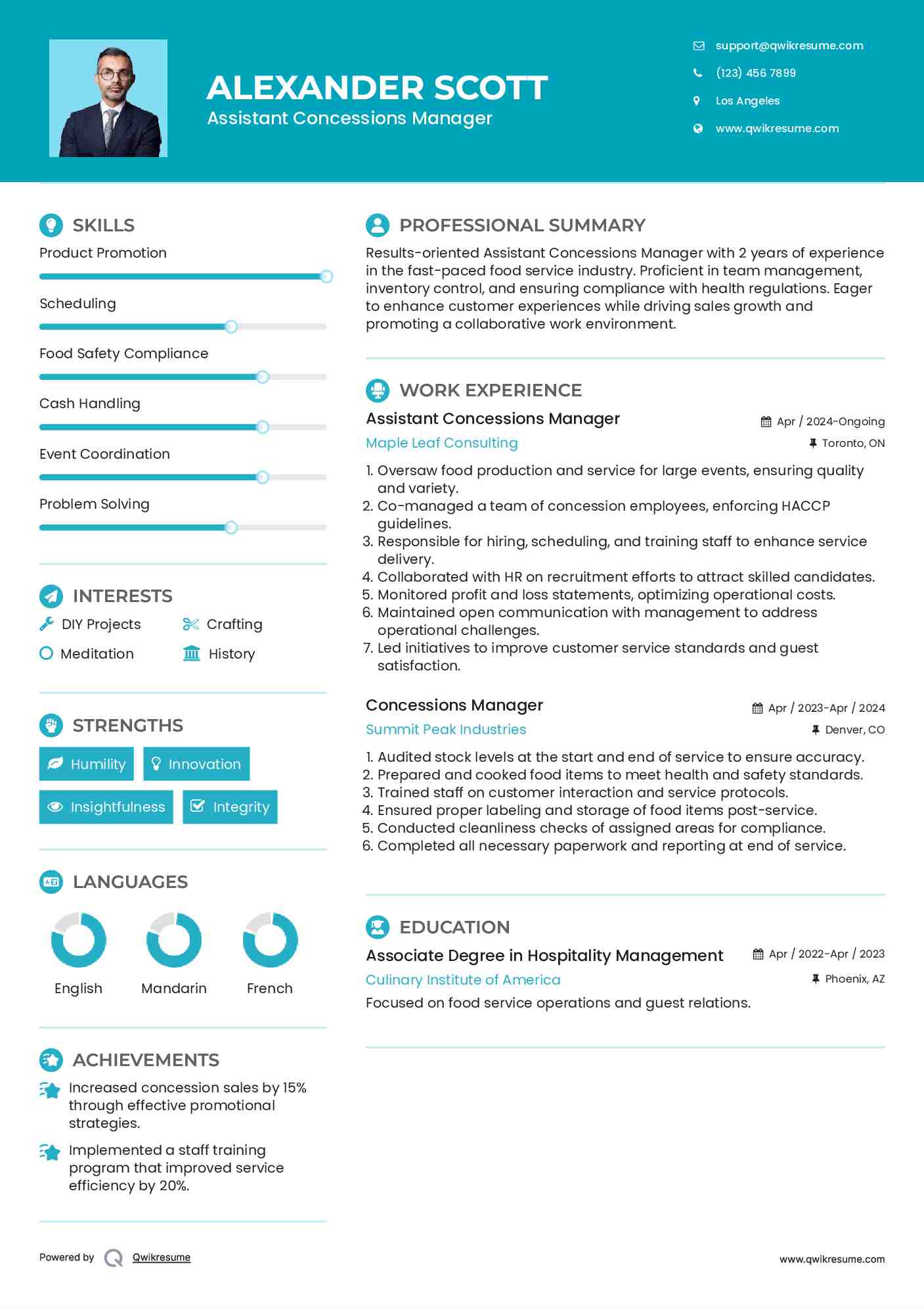 Concessions Manager Resume Samples QwikResume