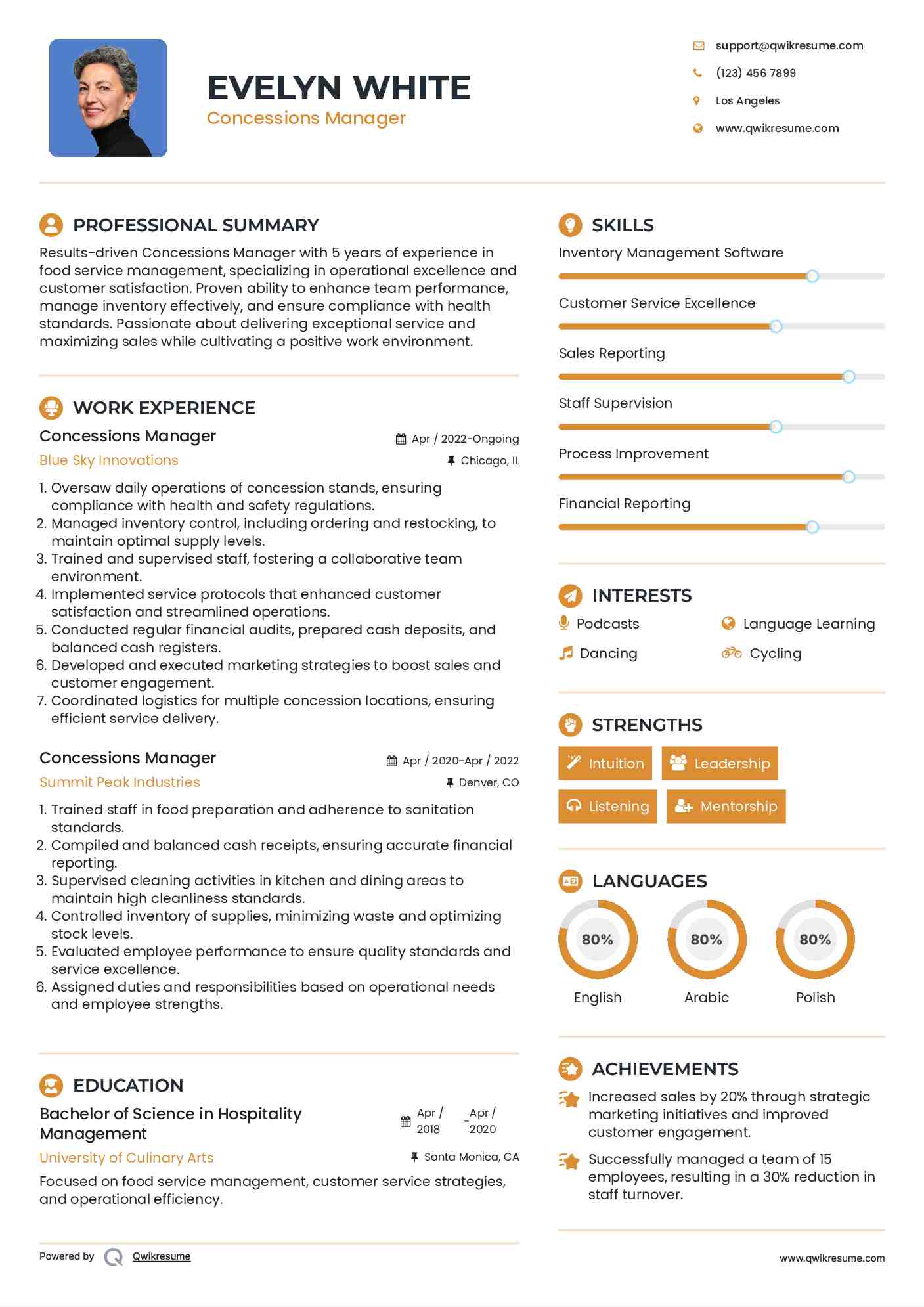 Concessions Manager Resume Samples QwikResume