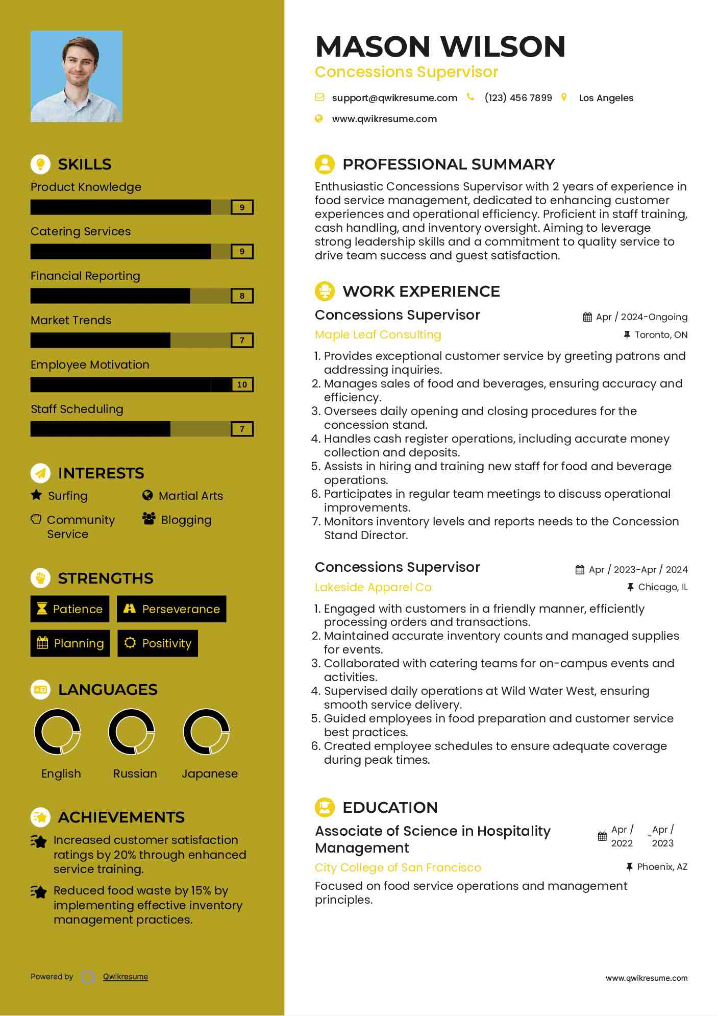 Concessions Supervisor Resume Model