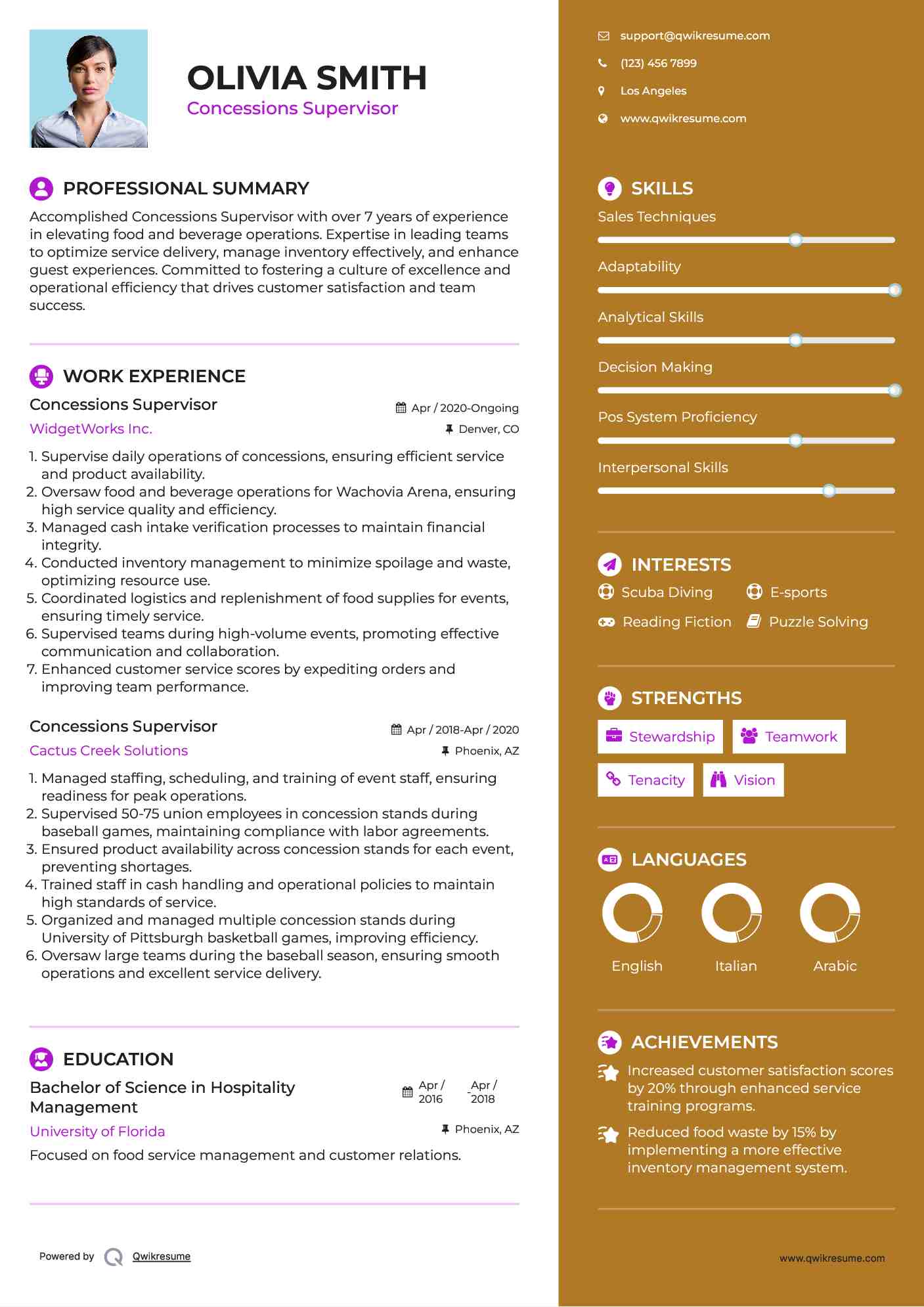 Concessions Supervisor Resume Samples QwikResume