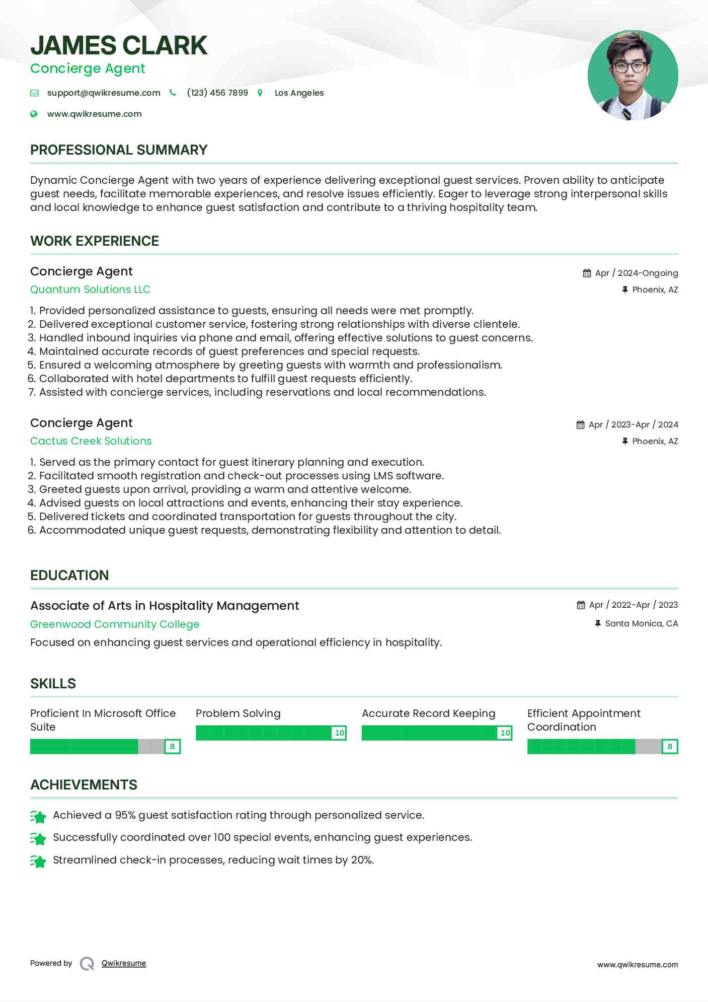 Concierge Agent Resume Example