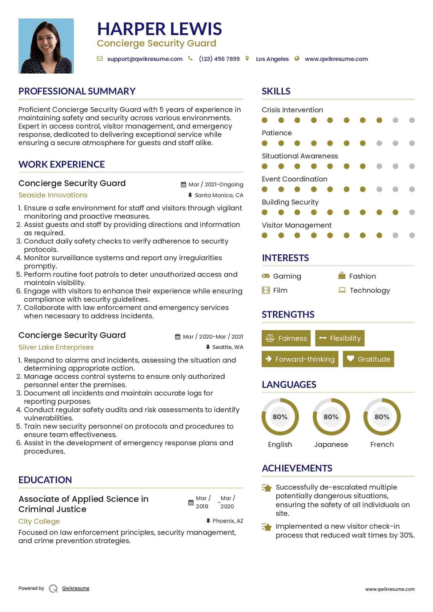 Concierge Security Guard Resume Sample