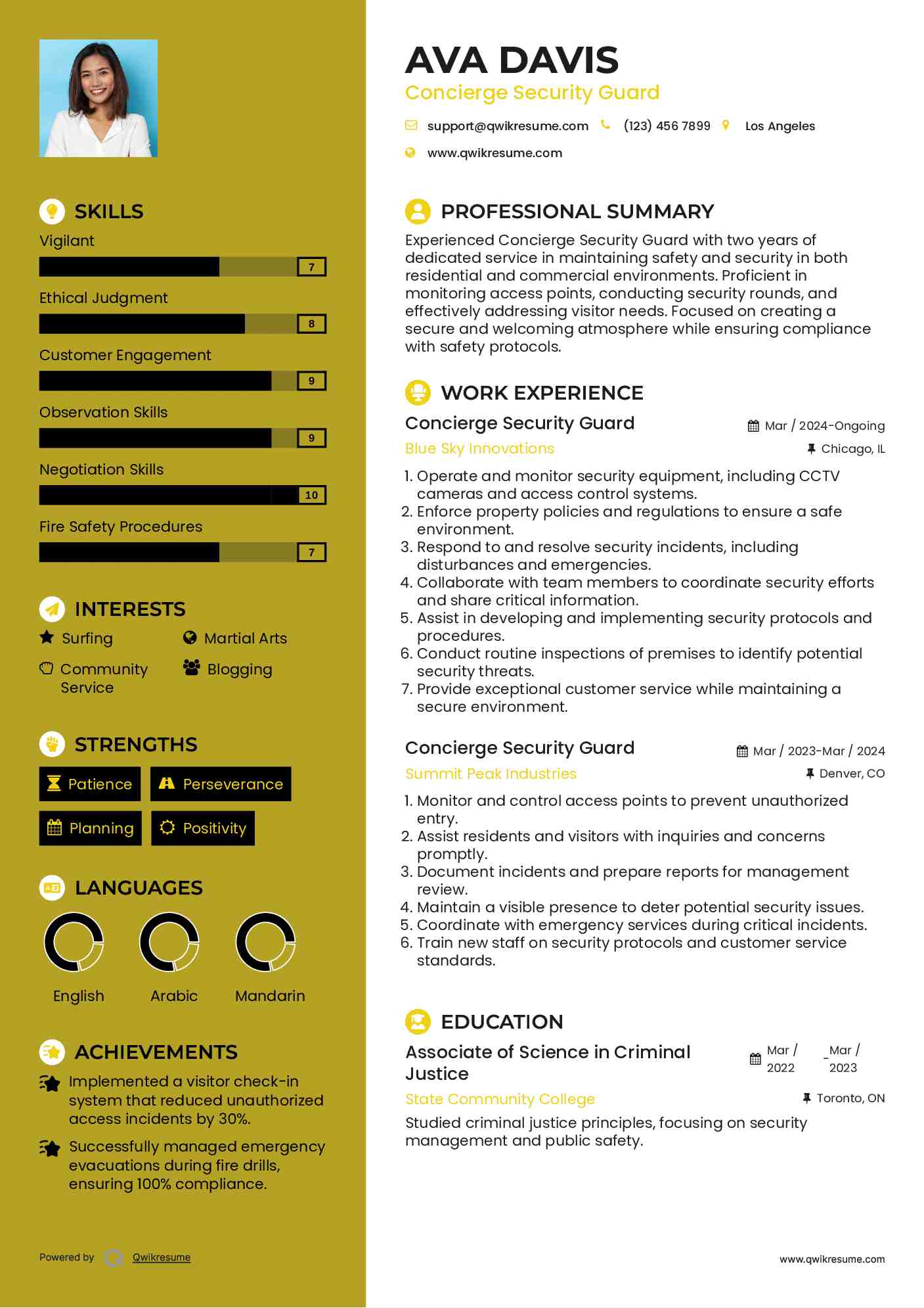 Concierge Security Guard Resume Template
