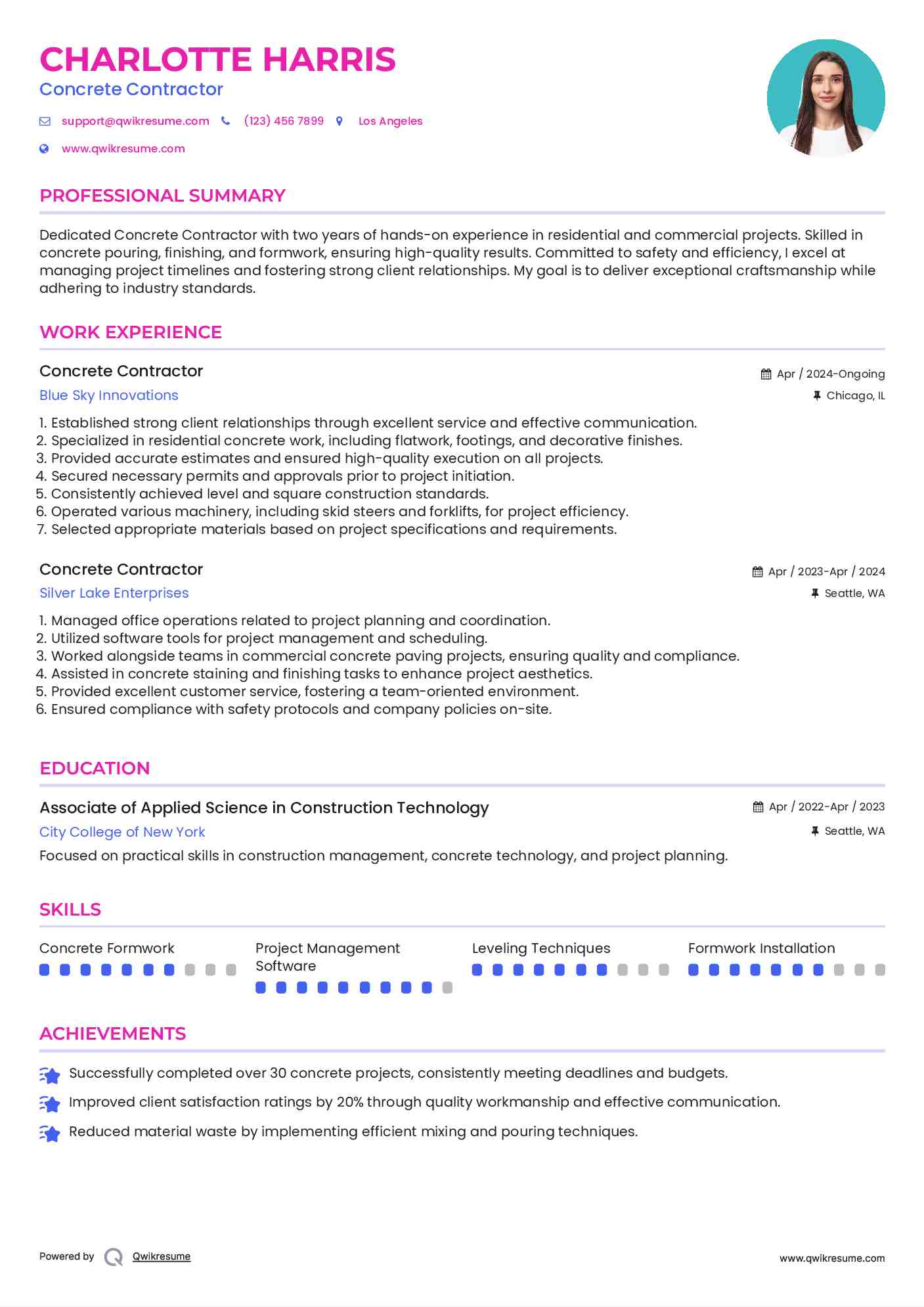 Concrete Contractor Resume Example