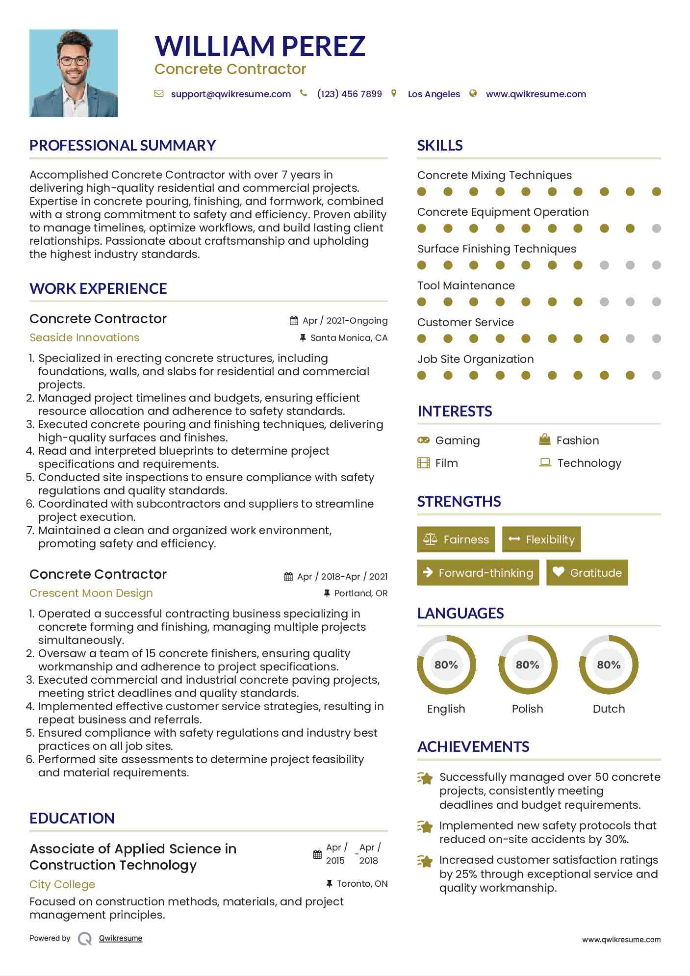 Concrete Contractor Resume Model