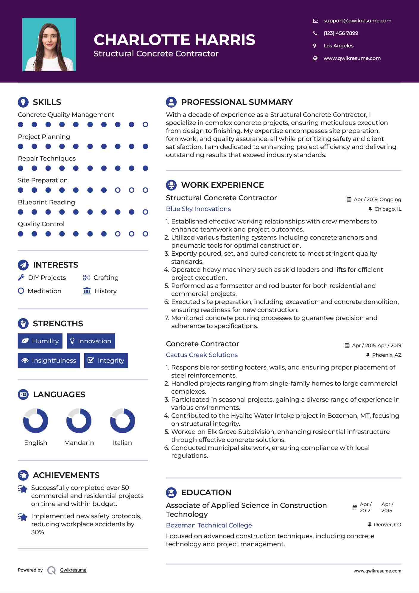 Structural Concrete Contractor Resume Model
