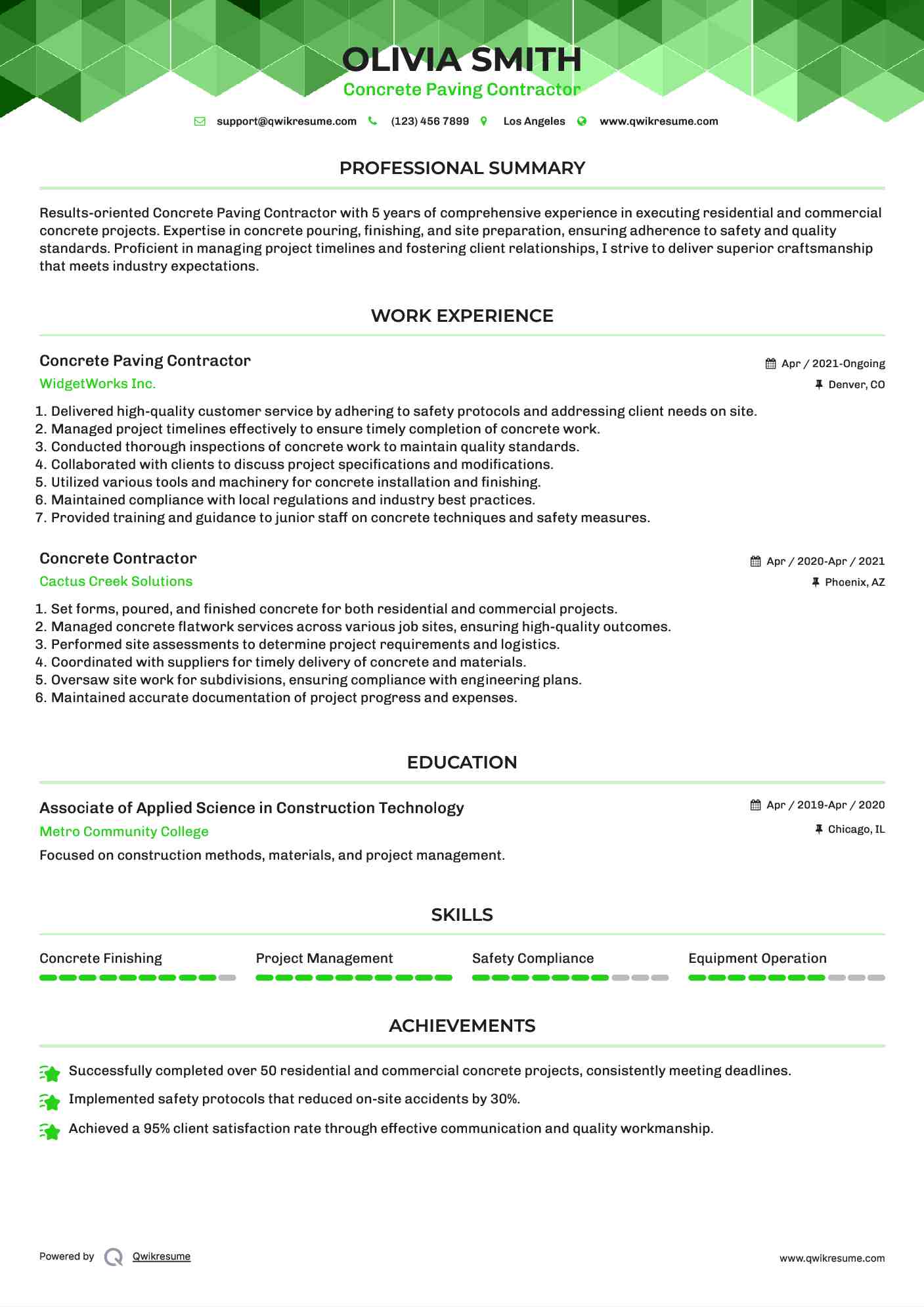Concrete Paving Contractor Resume Model