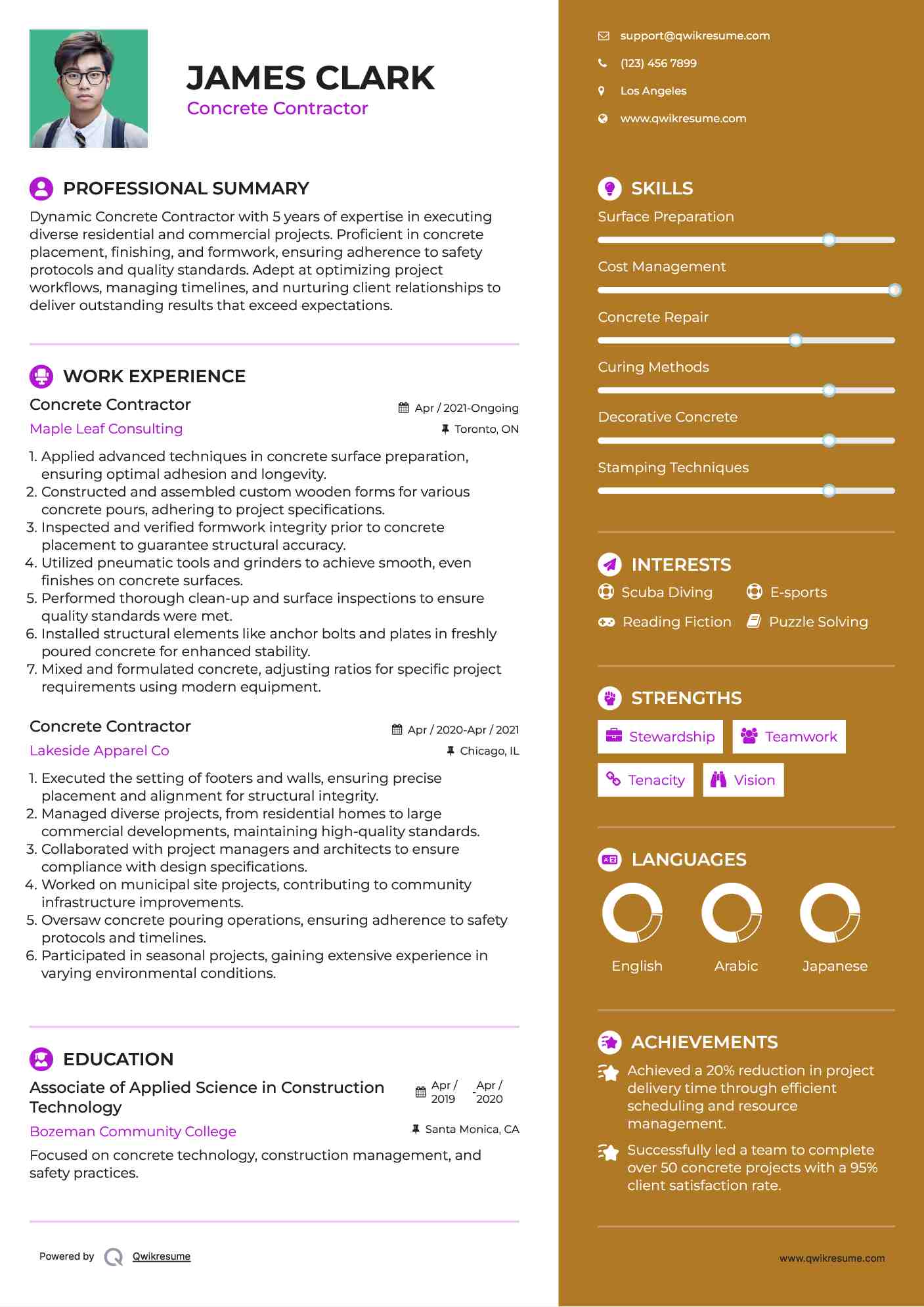 Concrete Contractor Resume Format