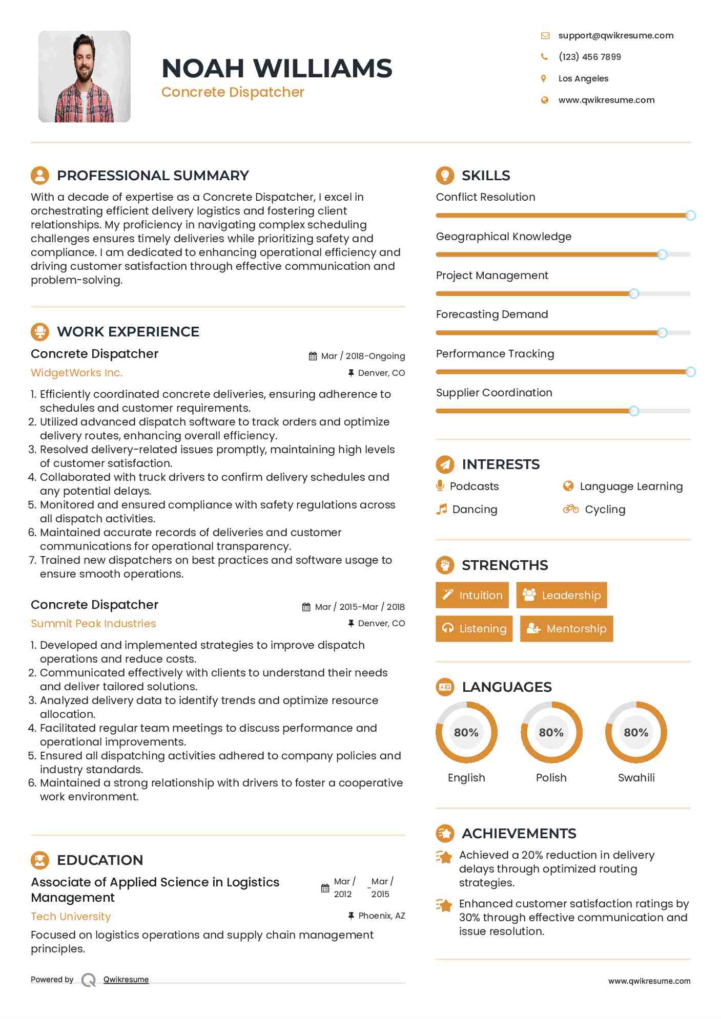 Concrete Dispatcher Resume Template