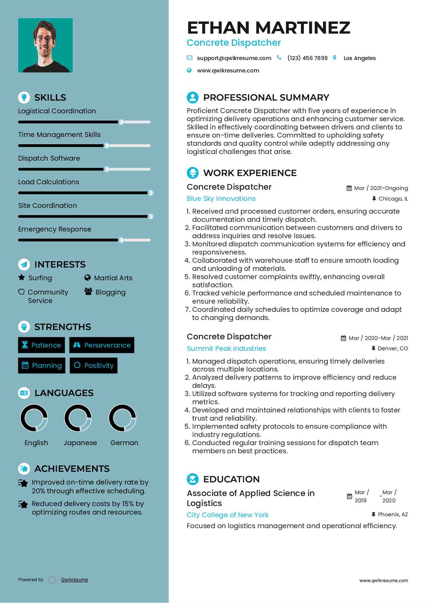 Concrete Dispatcher Resume Sample