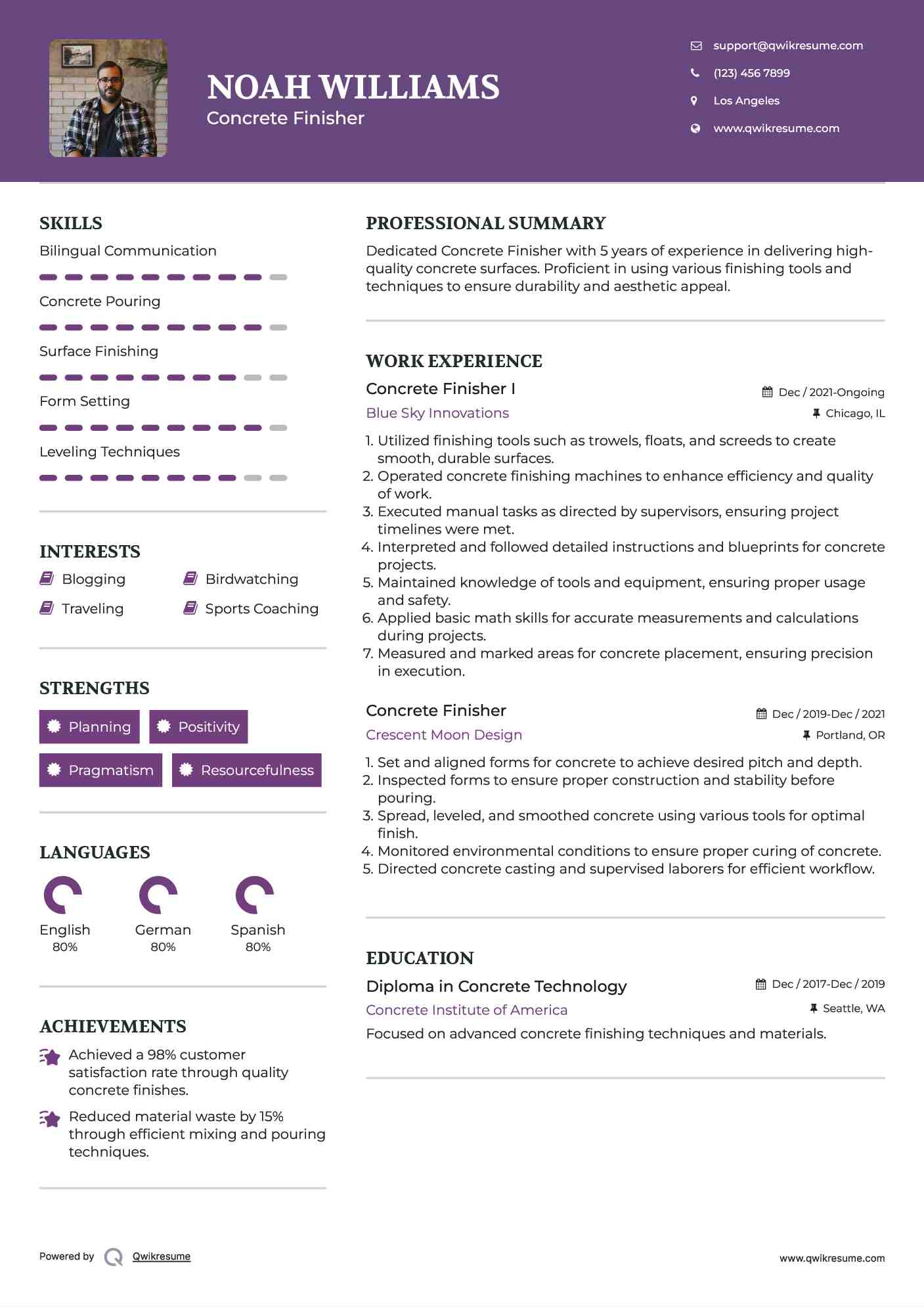 Concrete Finisher I Resume Template