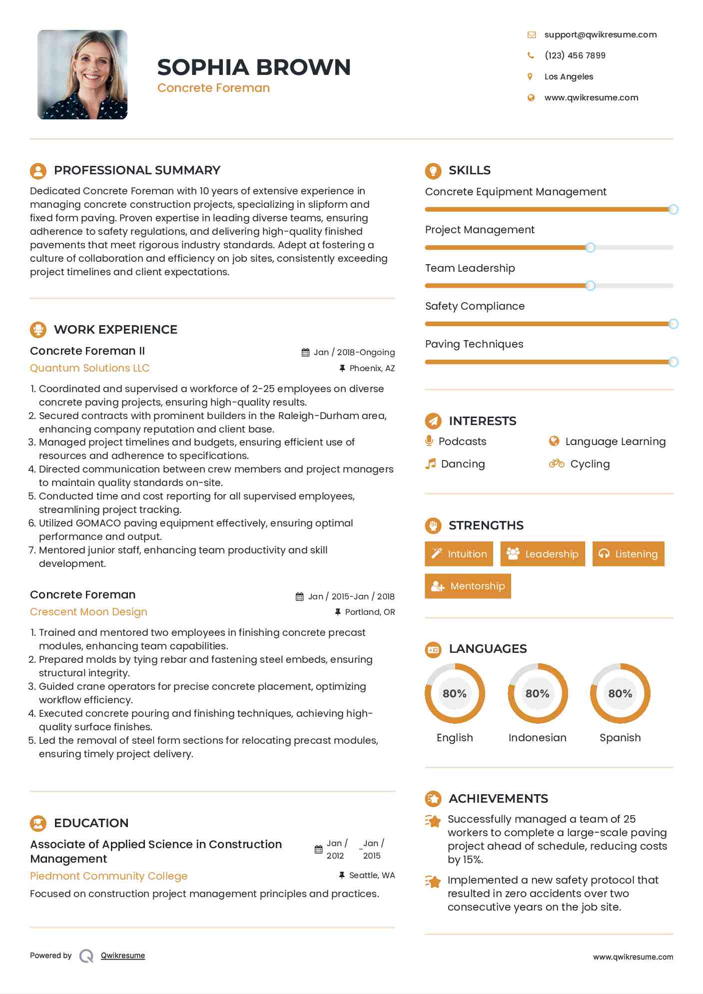 Concrete Foreman Resume Samples QwikResume