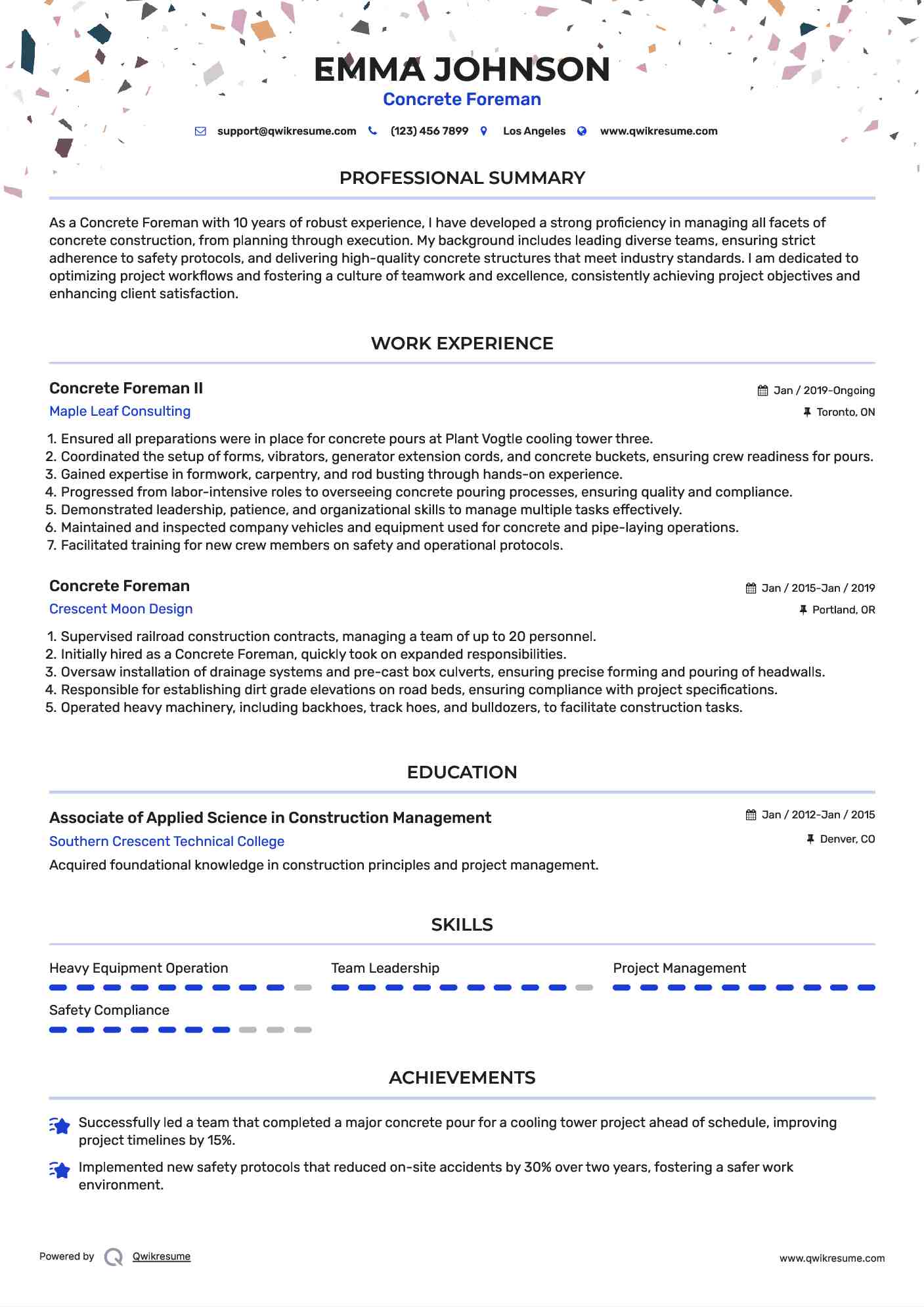 Concrete Foreman II Resume Format