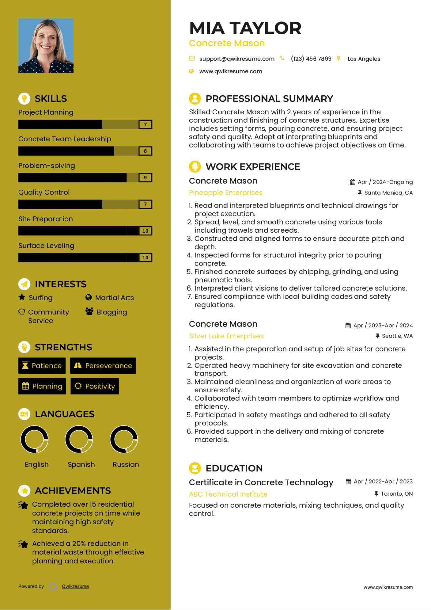 Concrete Mason Resume Format