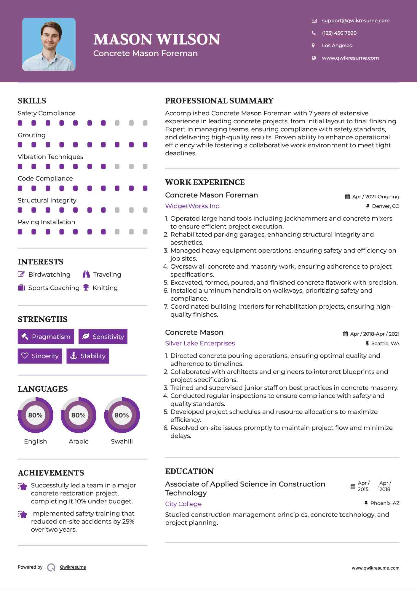 Concrete Mason Foreman Resume Model