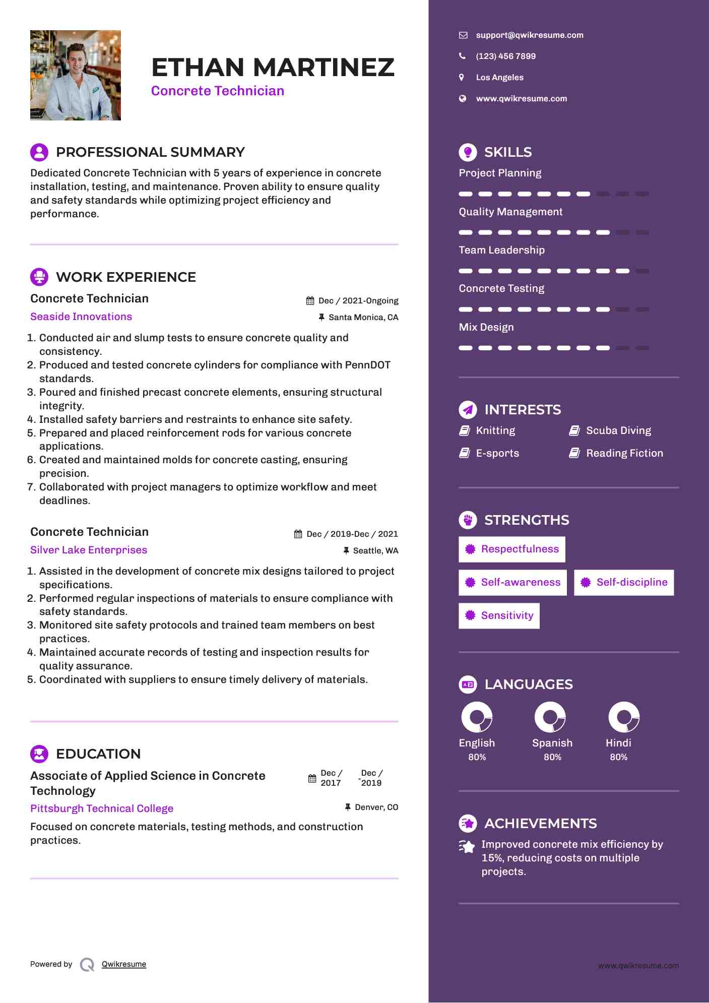 Concrete Technician Resume Model