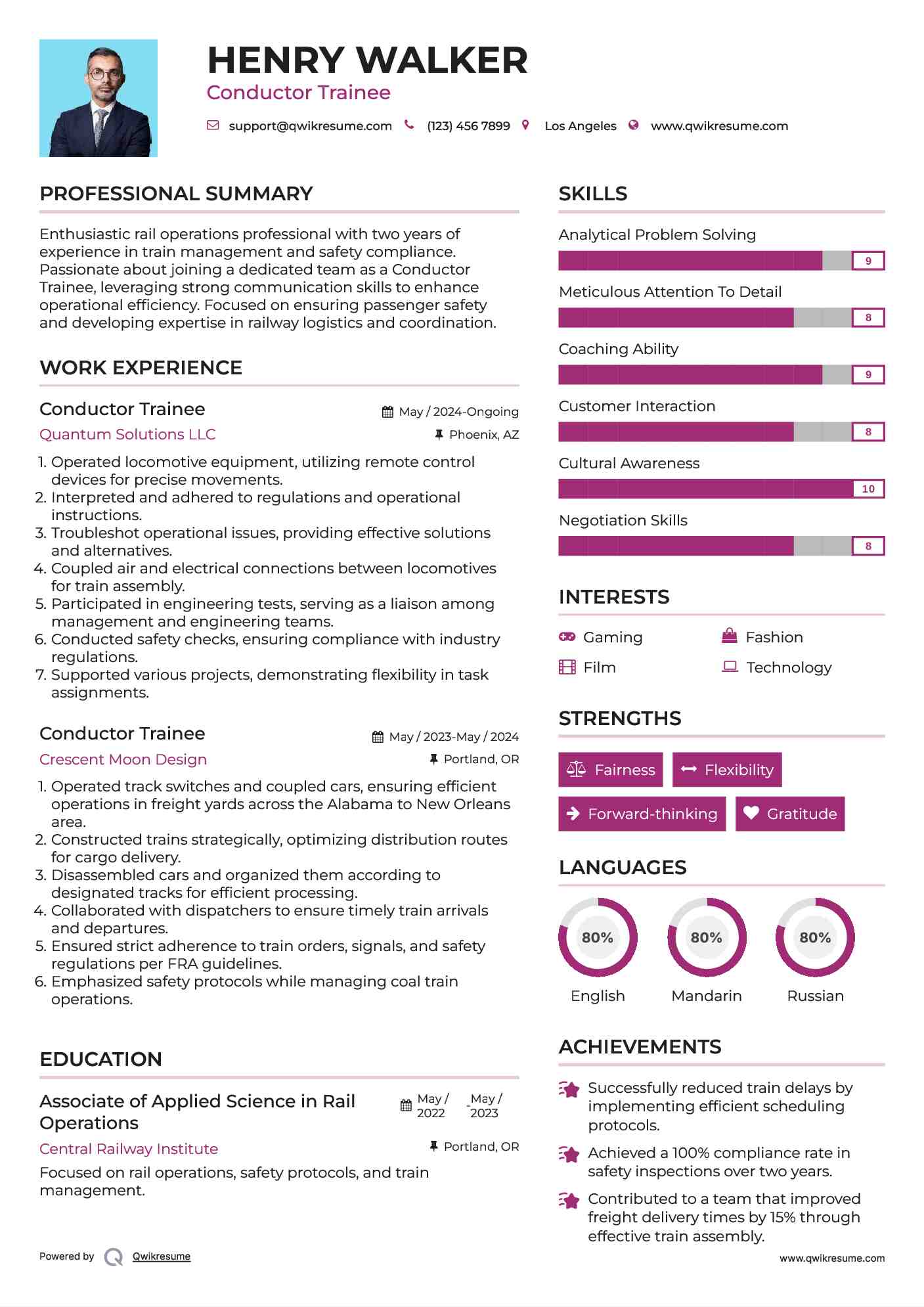 Conductor Trainee Resume Sample