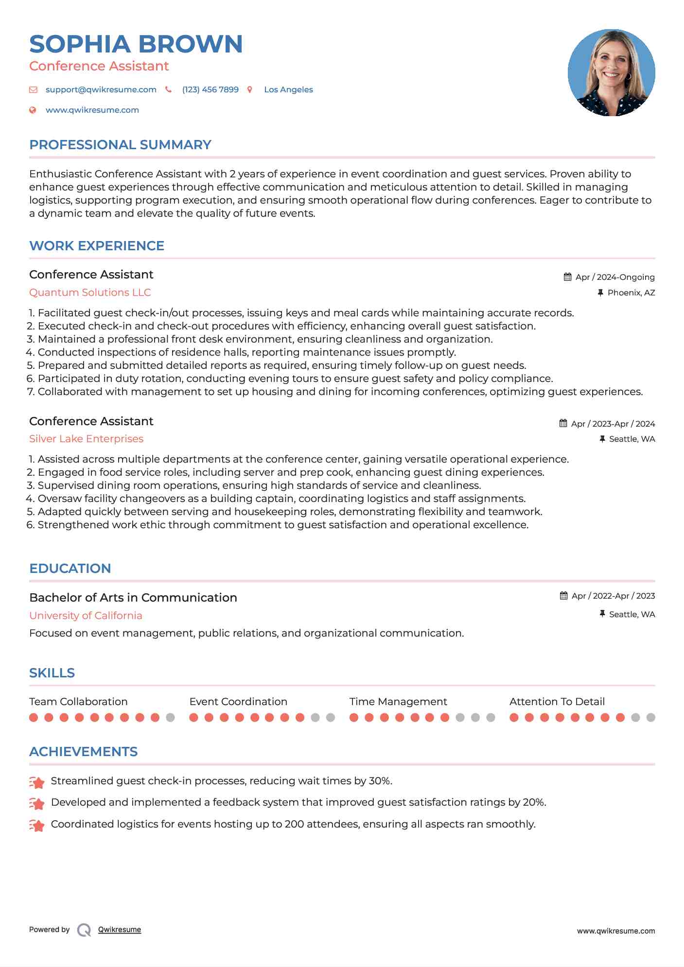 Conference Assistant Resume Sample
